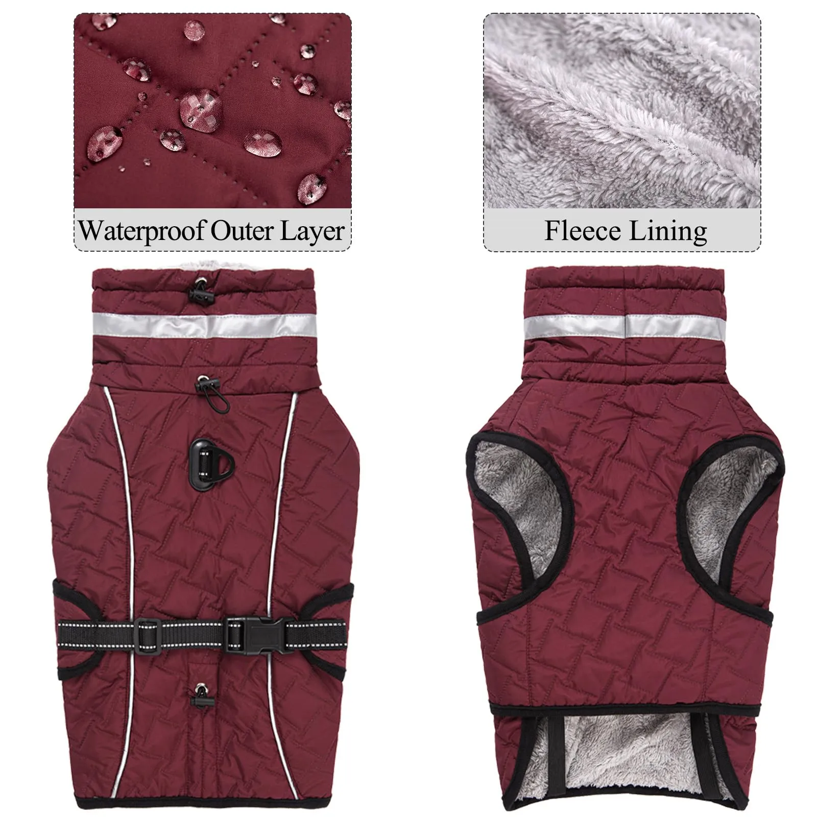 Cyponpy Cappotto Impermeabile Cane Giubbotto Pile per Cani con Imbracatura Invernale Caldo Cappotti Giubbotto Impermeabile per Cani Regolabile Riflettente Cappottino Cane Taglia Piccola Media Grande - immagine 3