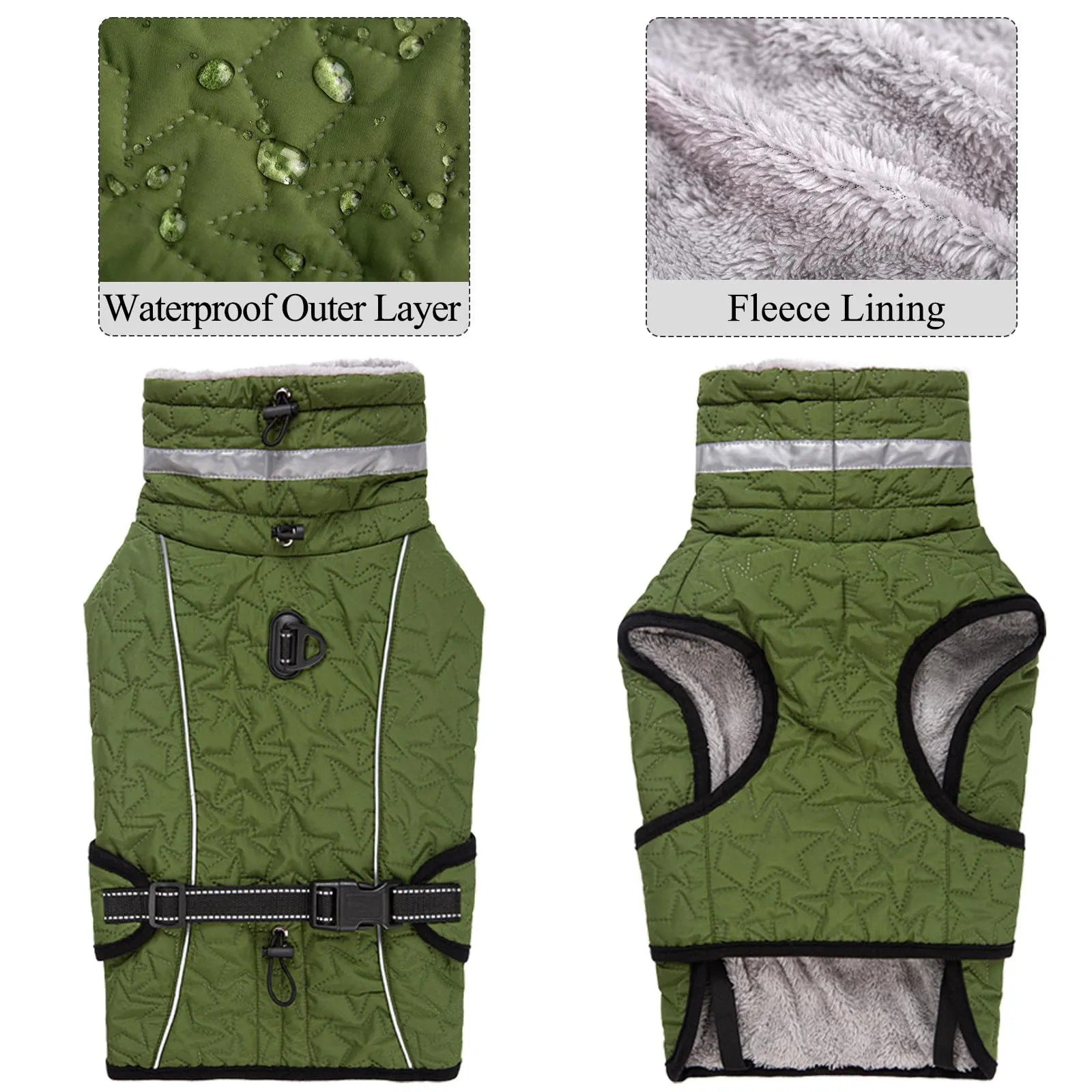 Cyponpy Cappotto Impermeabile Cane Giubbotto Pile per Cani con Imbracatura Invernale Caldo Cappotti Giubbotto Impermeabile per Cani Regolabile Riflettente Cappottino Cane Taglia Piccola Media Grande - immagine 3