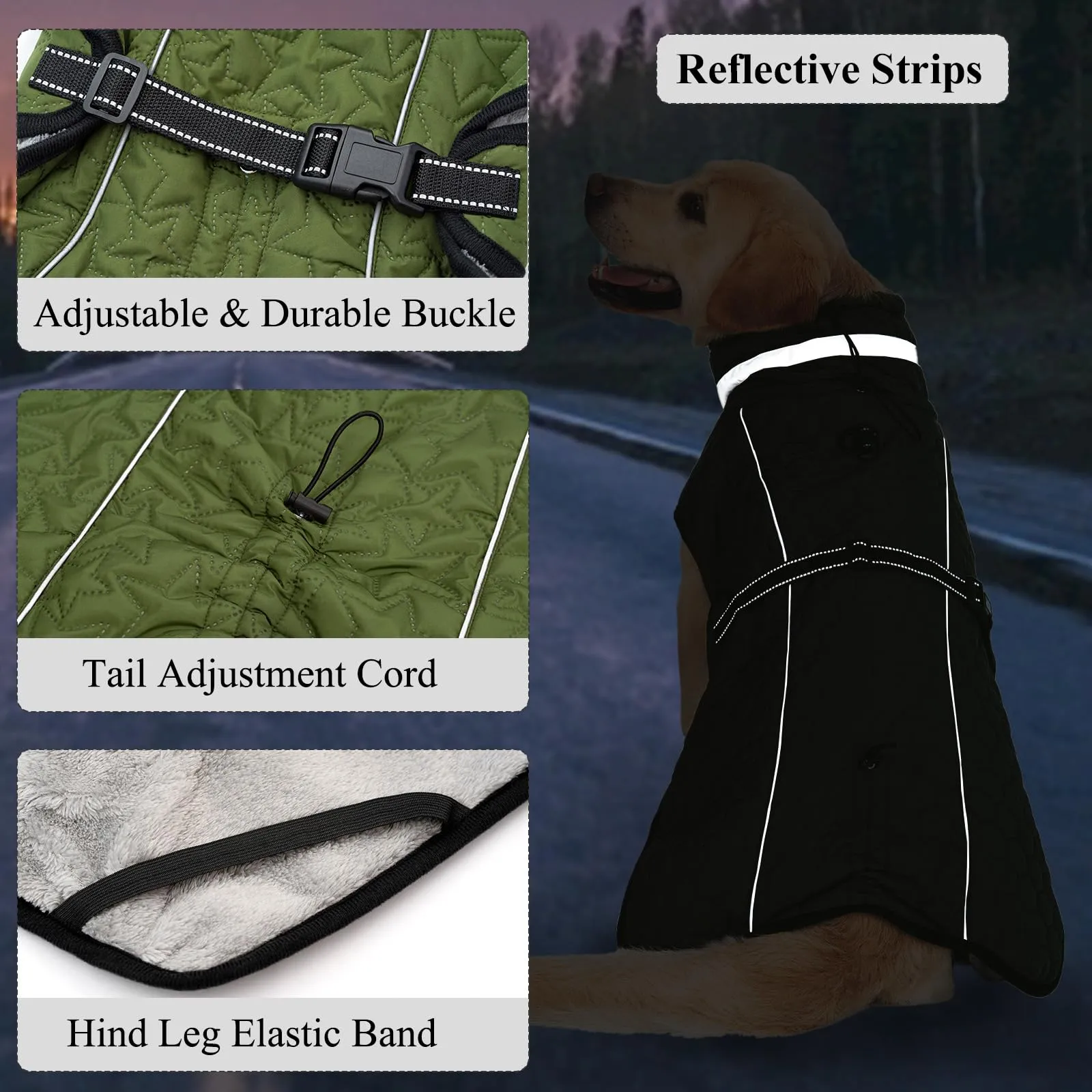 Cyponpy Cappotto Impermeabile Cane Giubbotto Pile per Cani con Imbracatura Invernale Caldo Cappotti Giubbotto Impermeabile per Cani Regolabile Riflettente Cappottino Cane Taglia Piccola Media Grande - immagine 5