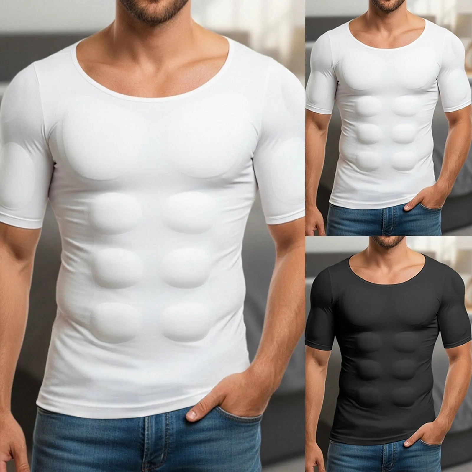Maglietta per vestire con imbottitura invisibile sul petto e base imbottita per i muscoli, fascia per il corpo da uomo, top senza maniche, aderente ed elasticizzata, maglietta intima modellante, top a - immagine 2