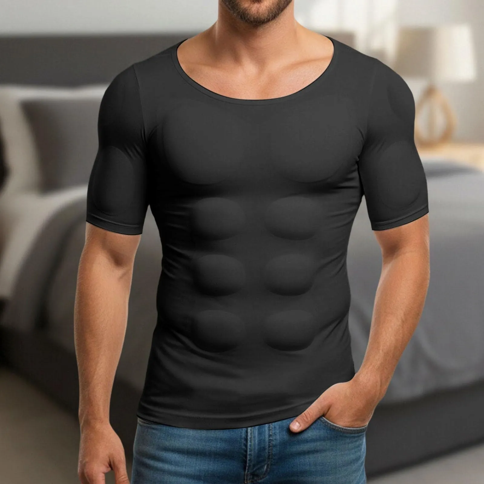 Maglietta per vestire con imbottitura invisibile sul petto e base imbottita per i muscoli, fascia per il corpo da uomo, top senza maniche, aderente ed elasticizzata, maglietta intima modellante, top a - immagine 3