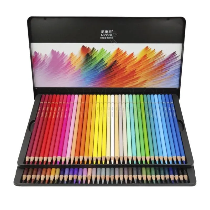 Set di 72 matite colorate professionali in legno forma rotonda con astuccio metallico - immagine 1