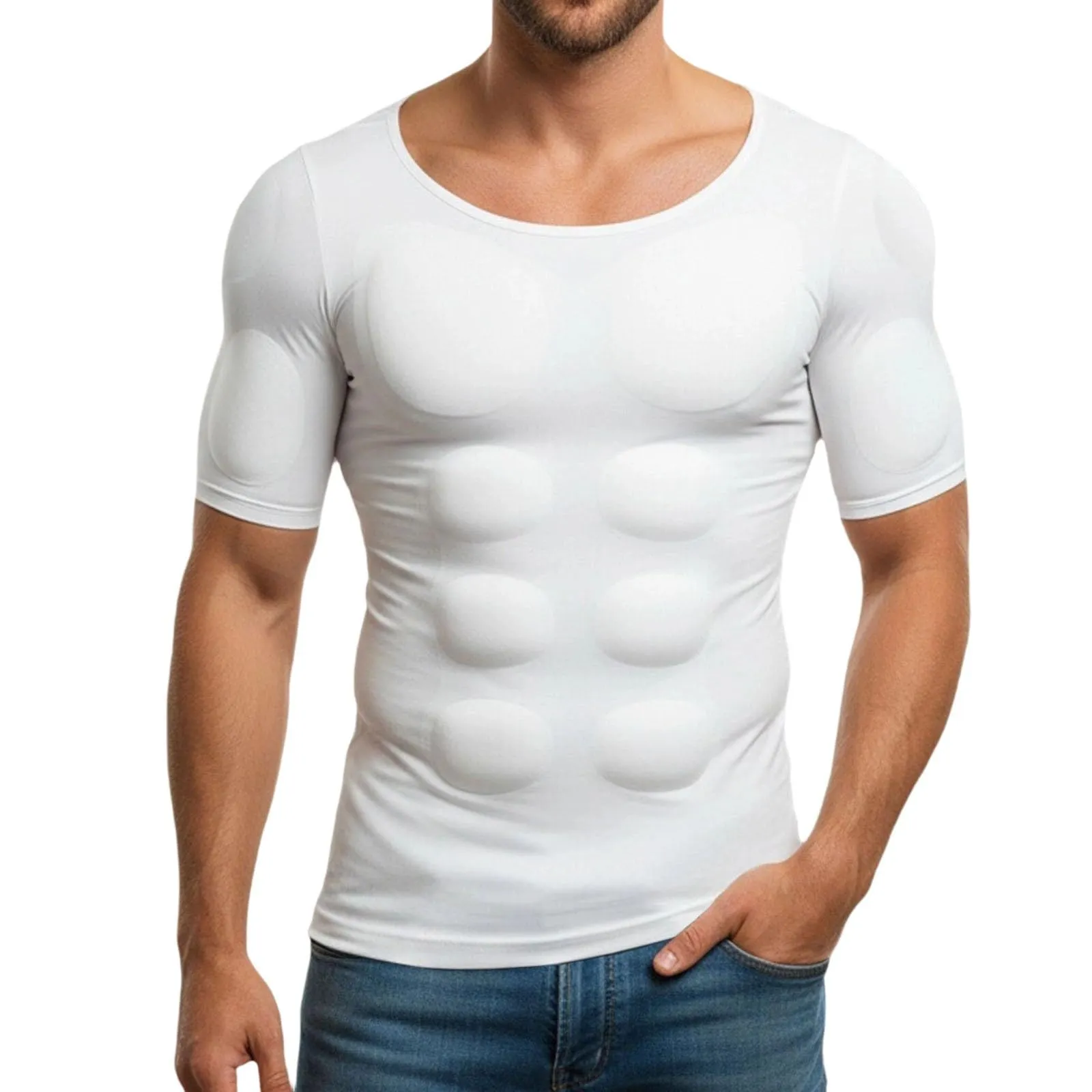 Maglietta da uomo con imbottitura invisibile sul petto e base imbottita per muscoli e cintura corporea da uomo, top senza maniche aderente ed elastico, top interno modellante, top a compressione - immagine 1