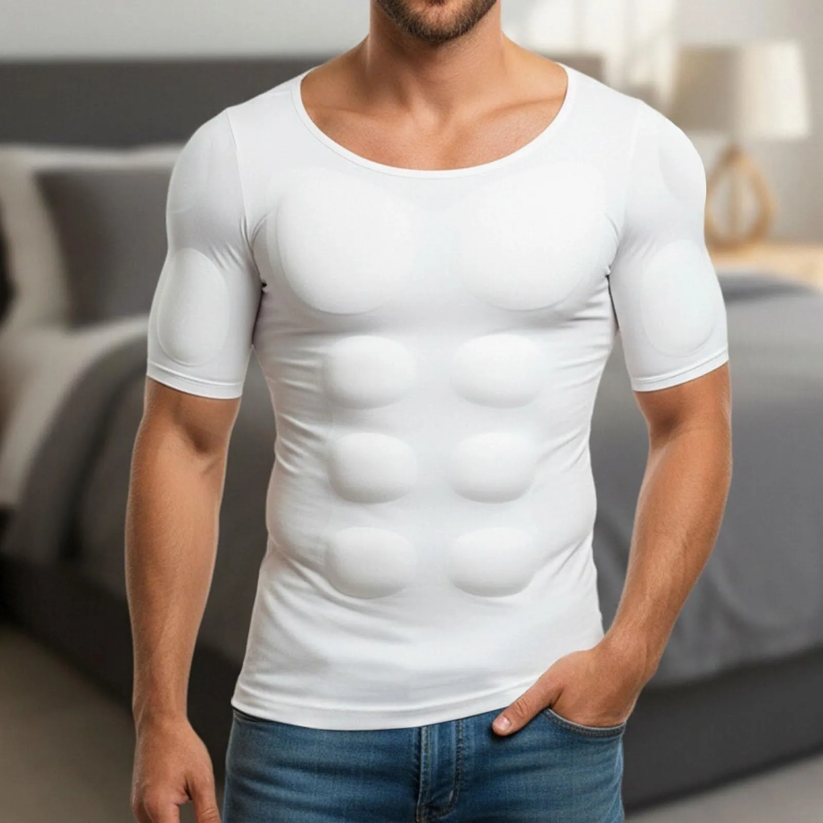 Maglietta per vestire con imbottitura invisibile sul petto e base imbottita per i muscoli, fascia per il corpo da uomo, top senza maniche, aderente ed elasticizzata, maglietta intima modellante, top a - immagine 3
