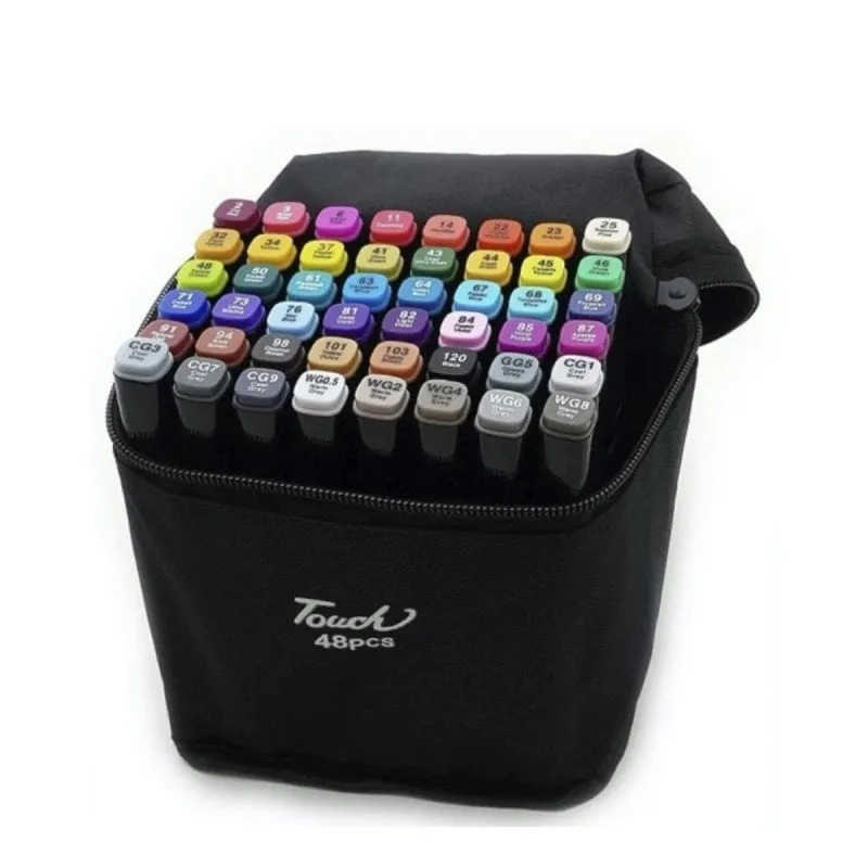 Set di 48 Pennarelli Doppia Punta 1 e 6 mm Custodia Poliestere Colori Variati - immagine 1