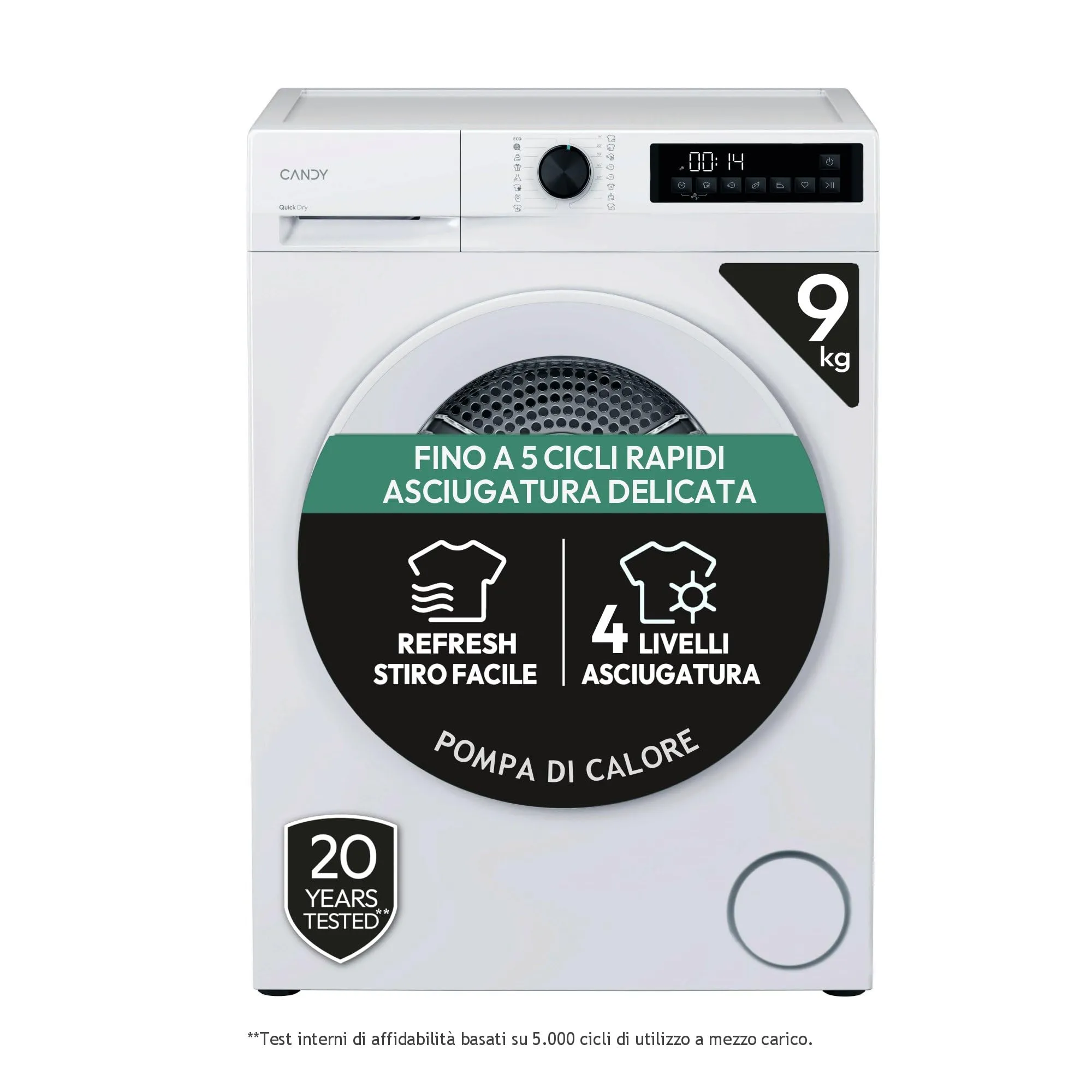 Candy Asciugatrice 9 Kg Pompa di Calore Classe D Bianca GD 9N2-S - immagine 1