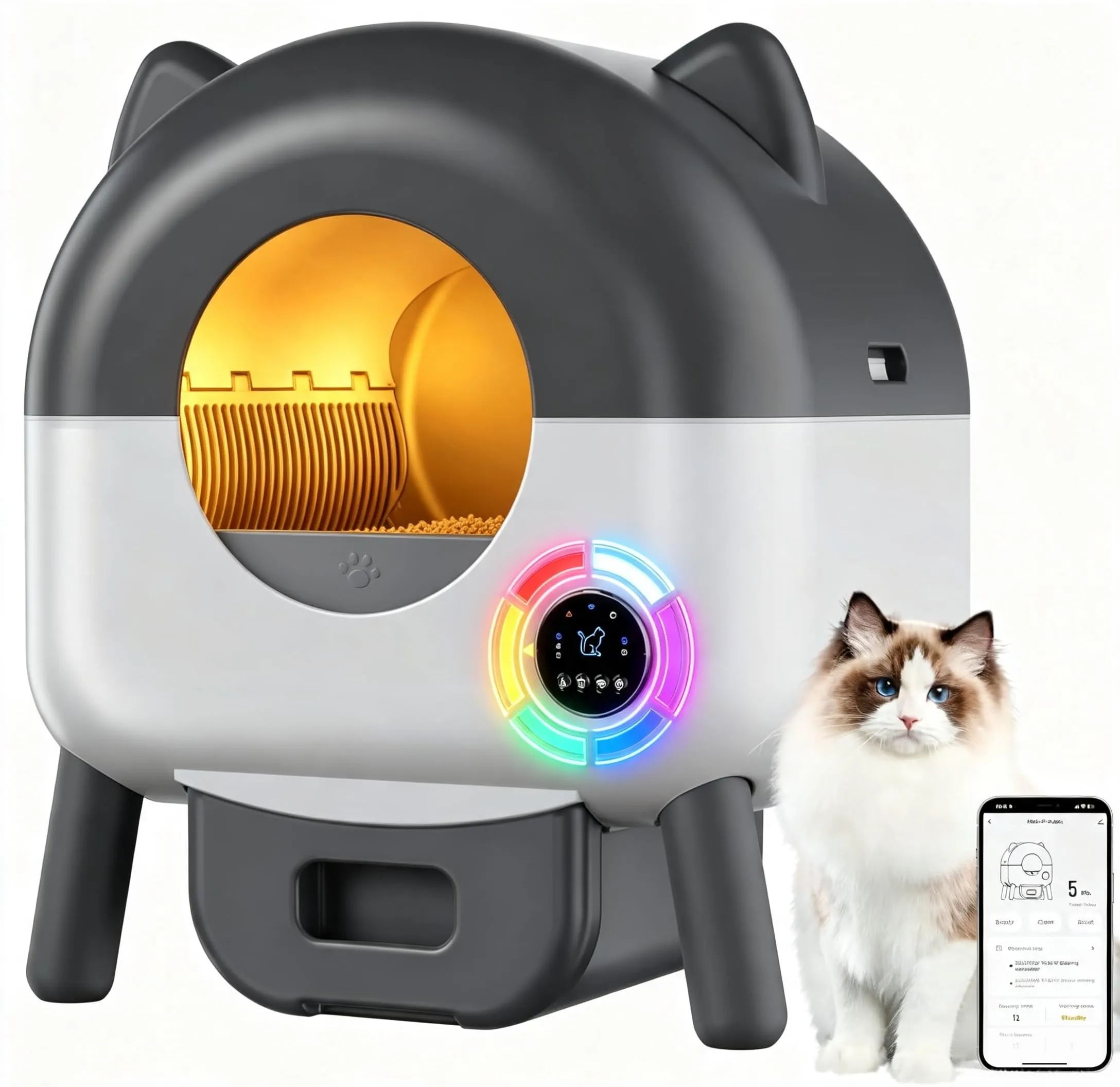 Lettiera Gatto Autopulente XXL, 89L Lettiera Autopulente per Gatti, Controllo App, Sensori di Sicurezza, 6 Luci, Eliminazione Odori, Silenziosa, Facile da Pulire, Lettier Automatica per Più Gatti - immagine 1