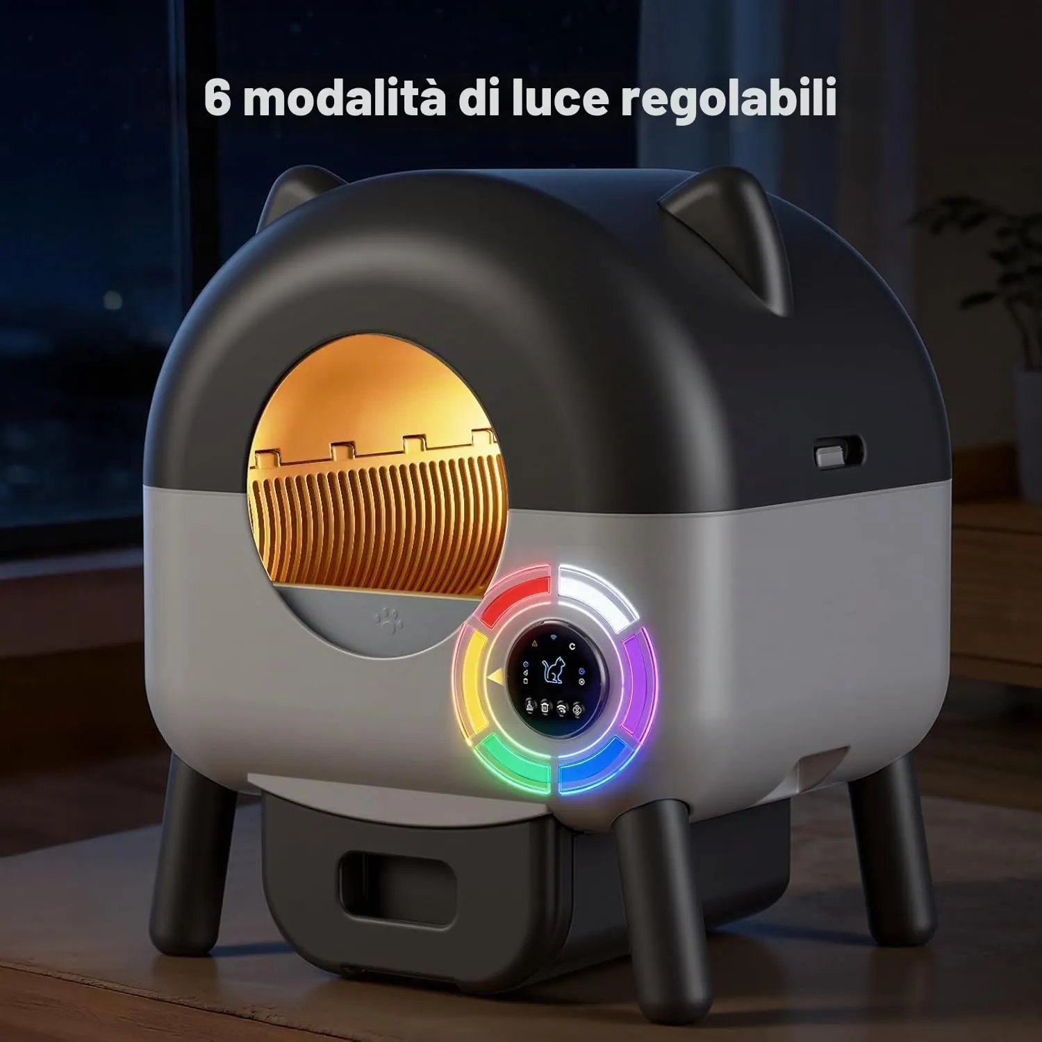 Lettiera Gatto Autopulente XXL, 89L Lettiera Autopulente per Gatti, Controllo App, Sensori di Sicurezza, 6 Luci, Eliminazione Odori, Silenziosa, Facile da Pulire, Lettier Automatica per Più Gatti - immagine 5