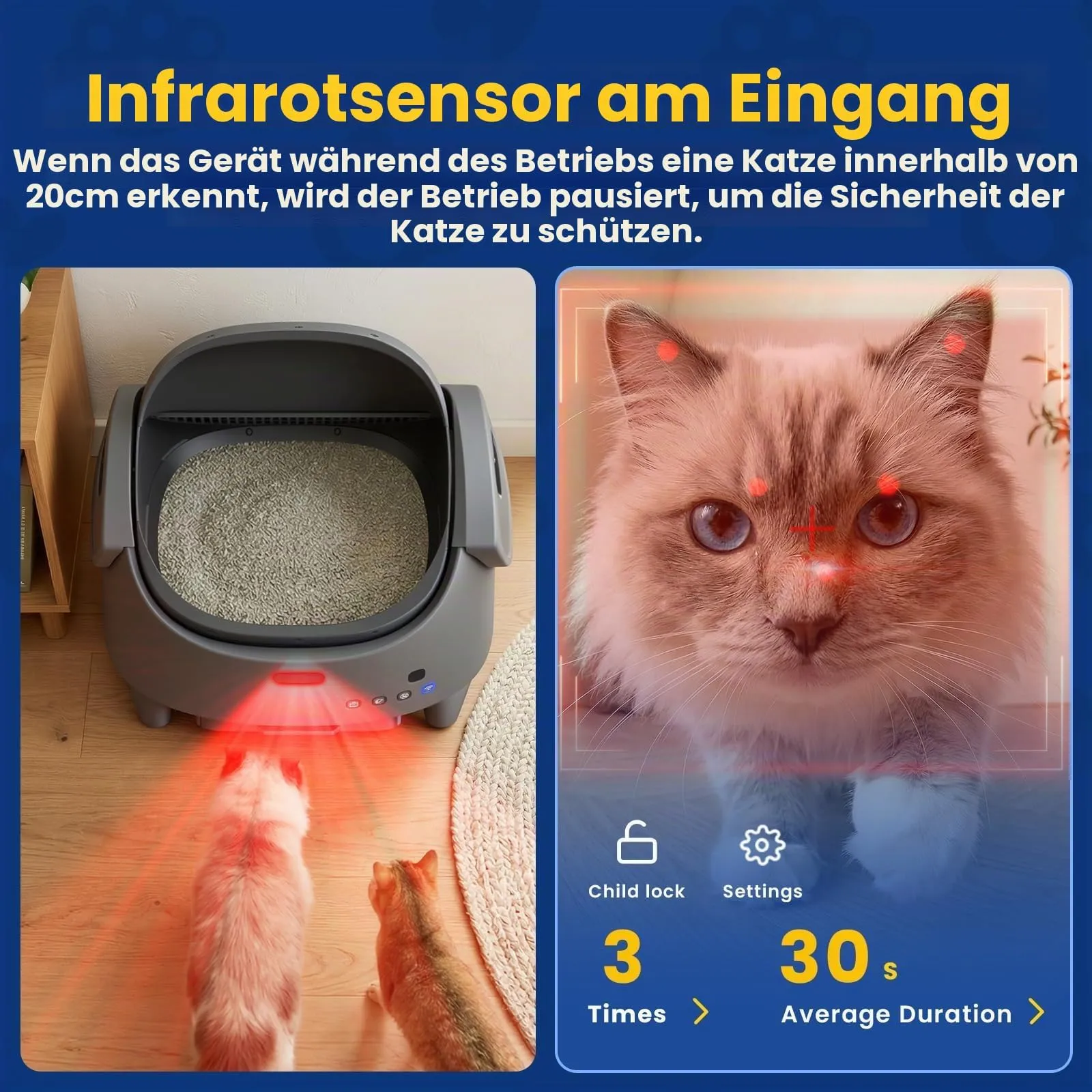 Lettiera Gatto Autopulente XXL, Lettiera Autopulente per Gatti, Controllo App, 12 Sensori di Sicurezza, Silenziosa, Facile da Pulire, Lettier Automatica per Più Gatti - immagine 3