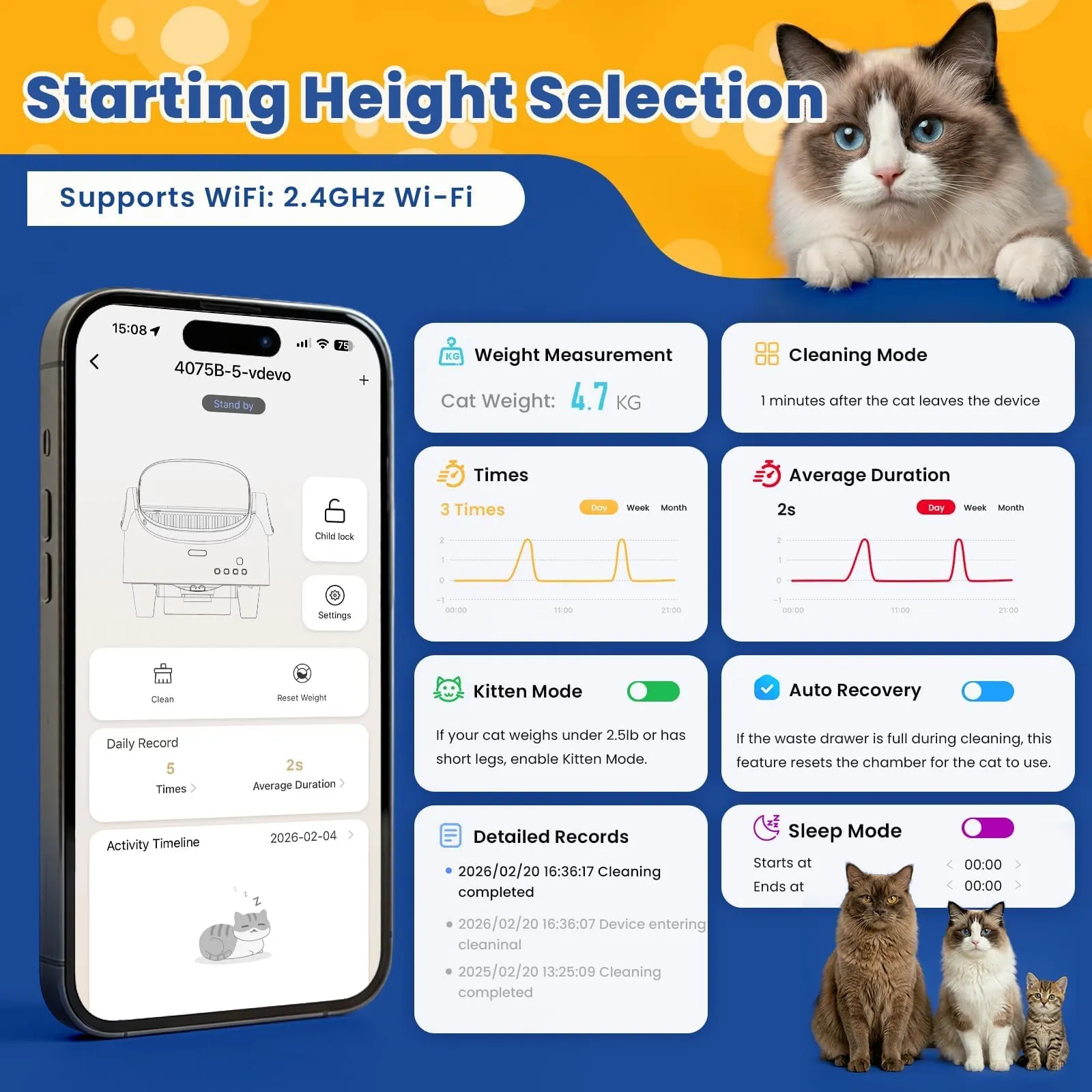 Lettiera Gatto Autopulente XXL, Lettiera Autopulente per Gatti, Controllo App, 12 Sensori di Sicurezza, Silenziosa, Facile da Pulire, Lettier Automatica per Più Gatti - immagine 4
