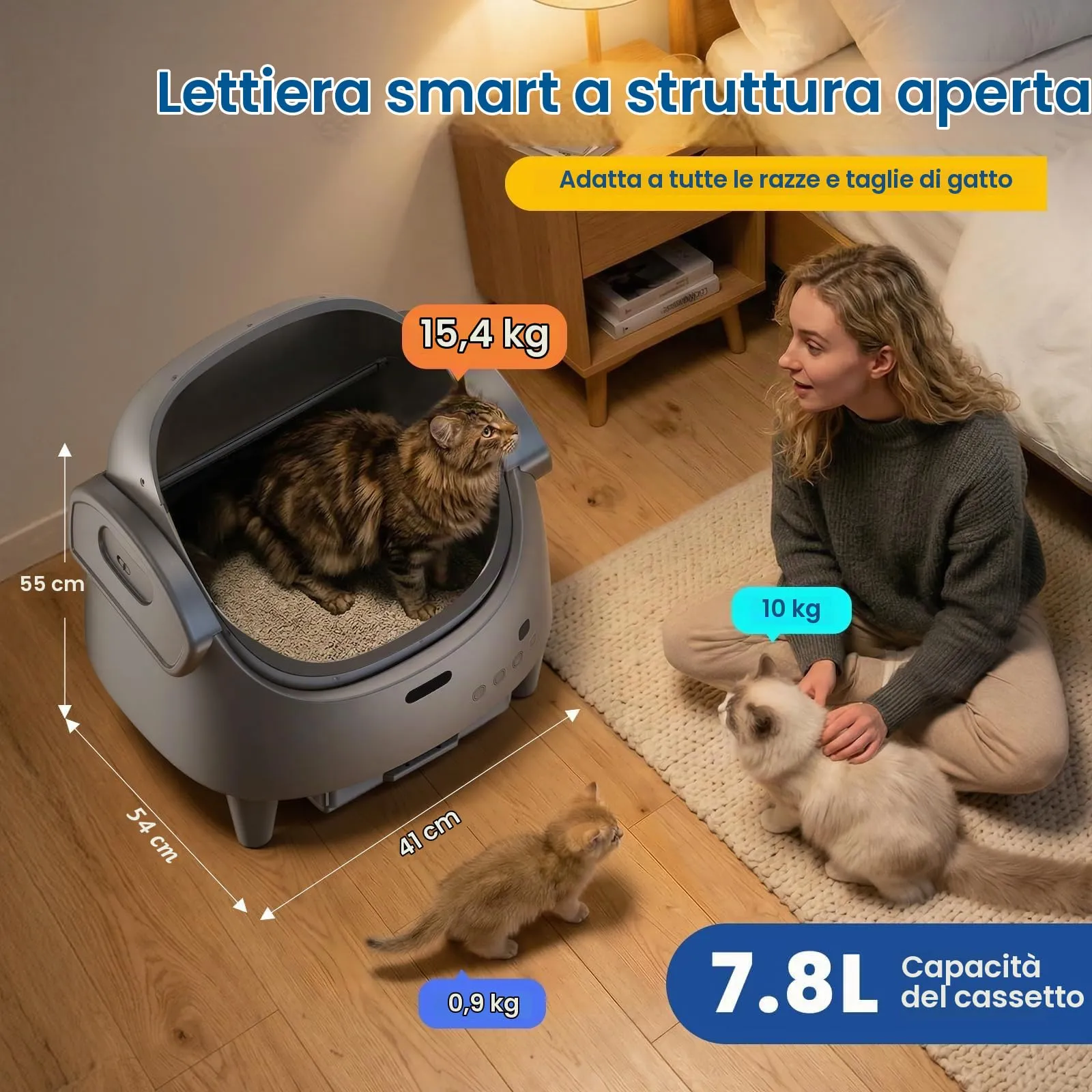 Lettiera Gatto Autopulente XXL, Lettiera Autopulente per Gatti, Controllo App, 12 Sensori di Sicurezza, Silenziosa, Facile da Pulire, Lettier Automatica per Più Gatti - immagine 8