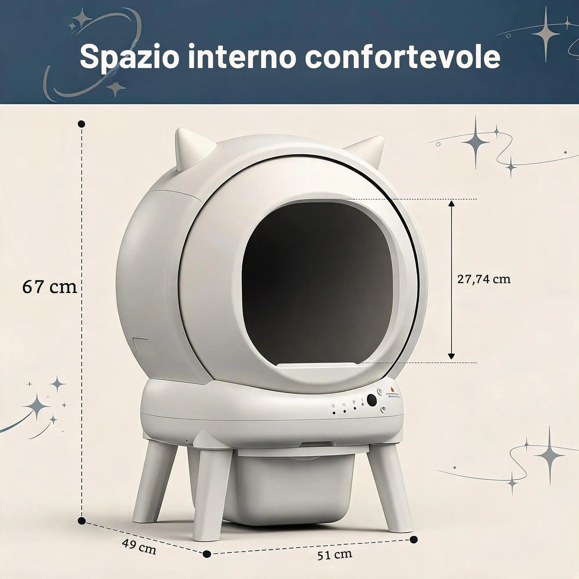 Lettiera Gatto Autopulente XXL, 79L Lettiera Autopulente per Gatti, Controllo App da 2.4 GHz, 9 Sensori di Sicurezza, Protezione Anti-Pizzicamento, Facile da Pulire, Lettier Automatica per più Gatti - immagine 2
