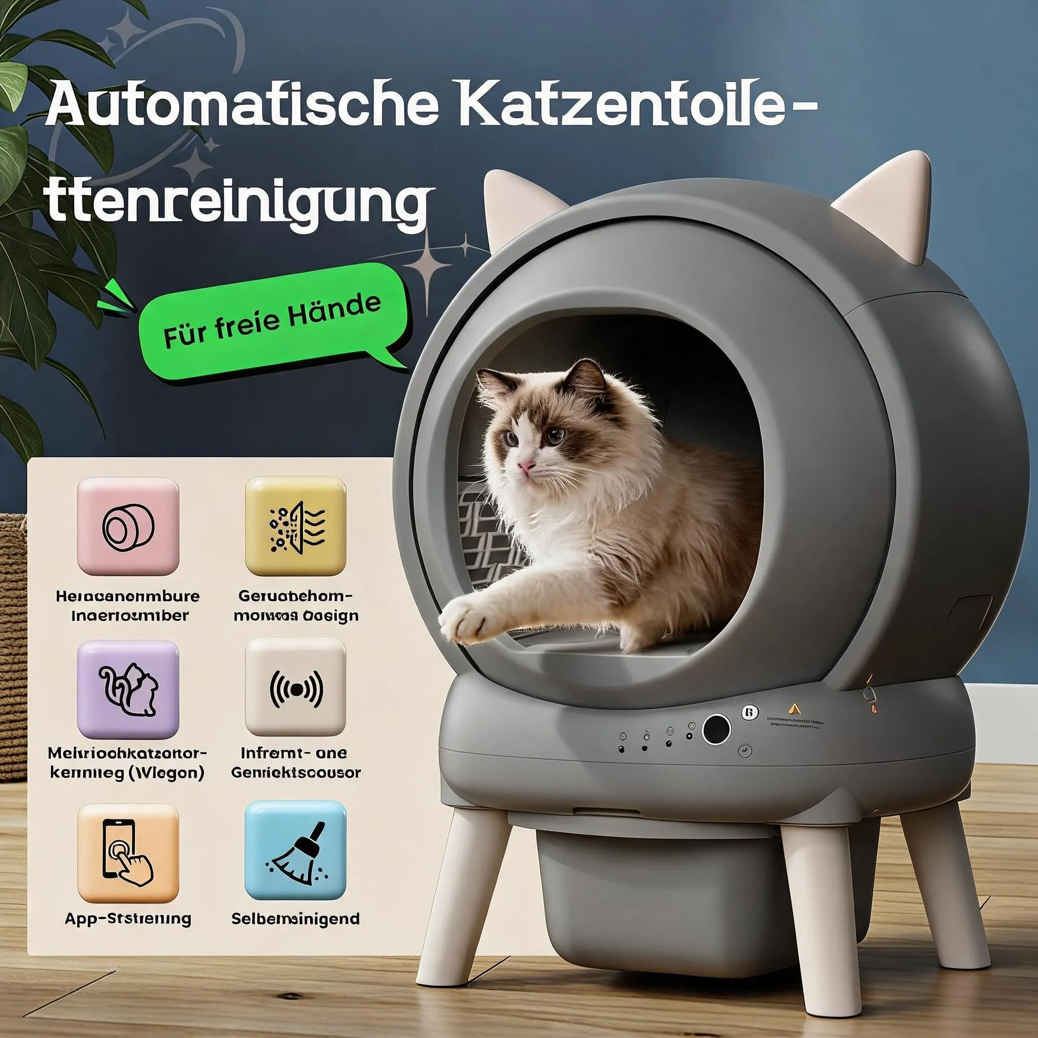 Lettiera Gatto Autopulente XXL, 79L Lettiera Autopulente per Gatti, Controllo App da 2.4 GHz, 9 Sensori di Sicurezza, Protezione Anti-Pizzicamento, Facile da Pulire, Lettier Automatica per più Gatti - immagine 2