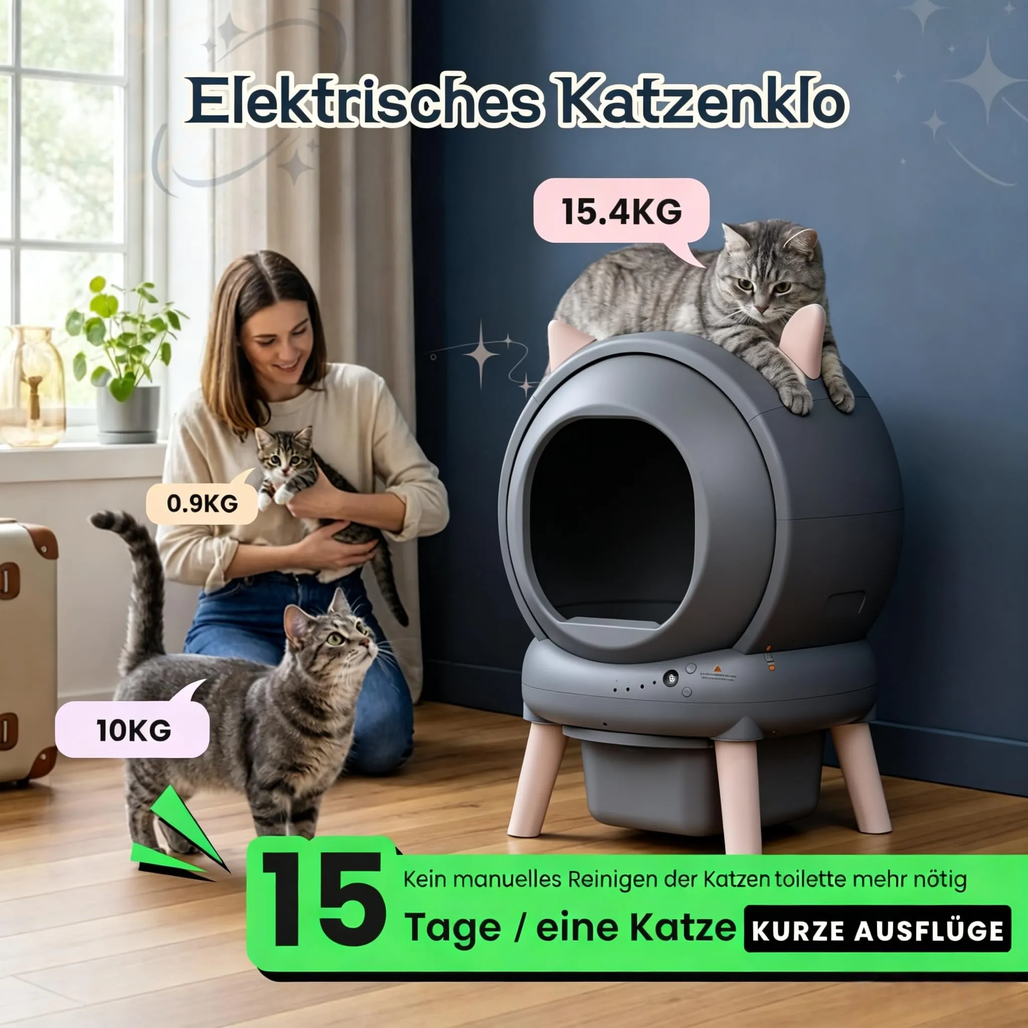 Lettiera Gatto Autopulente XXL, 79L Lettiera Autopulente per Gatti, Controllo App da 2.4 GHz, 9 Sensori di Sicurezza, Protezione Anti-Pizzicamento, Facile da Pulire, Lettier Automatica per più Gatti - immagine 4