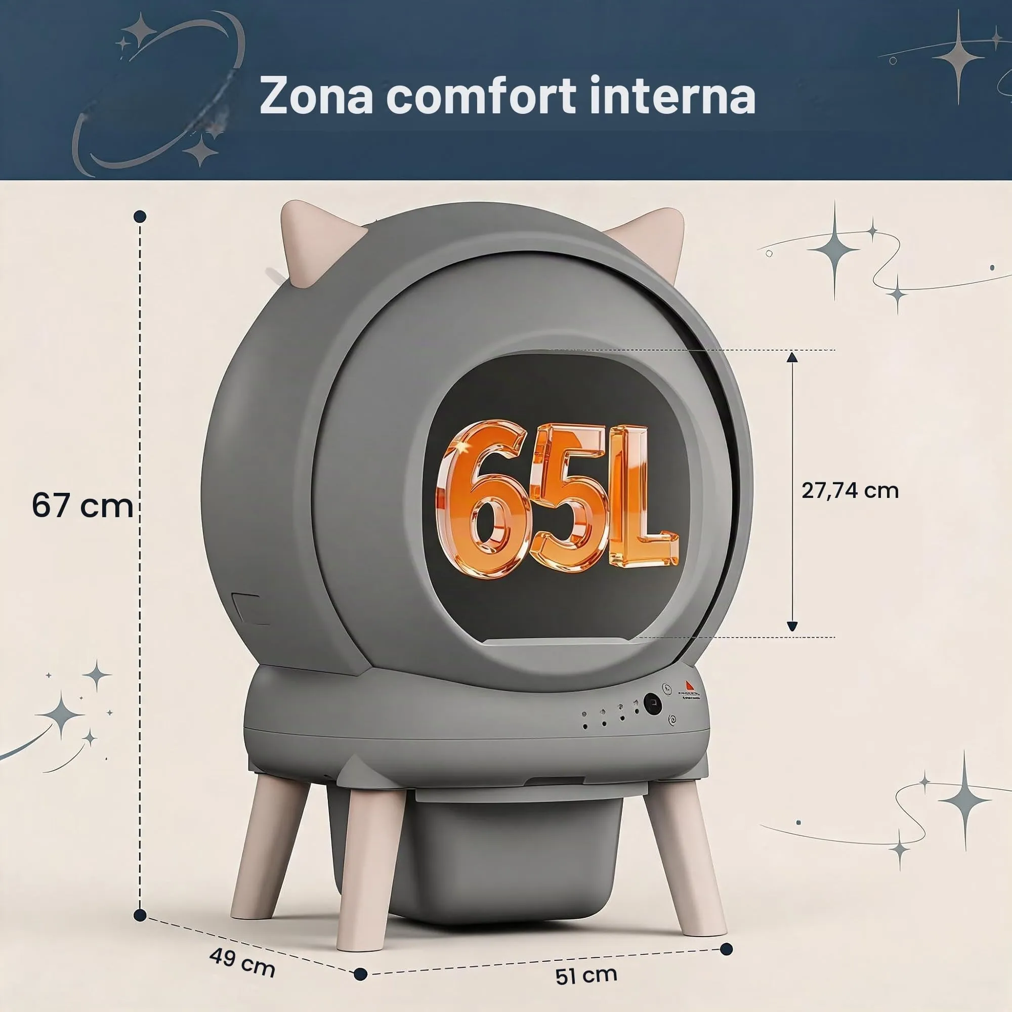 Lettiera Gatto Autopulente XXL, 79L Lettiera Autopulente per Gatti, Controllo App da 2.4 GHz, 9 Sensori di Sicurezza, Protezione Anti-Pizzicamento, Facile da Pulire, Lettier Automatica per più Gatti - immagine 8