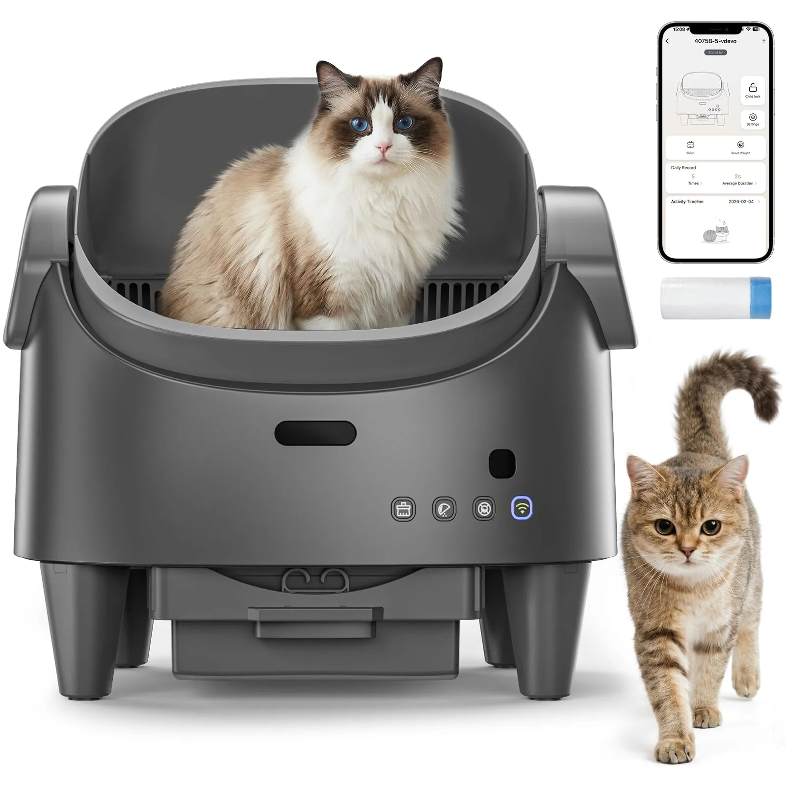 Lettiera Gatto Autopulente XXL, Lettiera Autopulente per Gatti, Controllo App, 12 Sensori di Sicurezza, Silenziosa, Facile da Pulire, Lettier Automatica per più Gatti - immagine 1