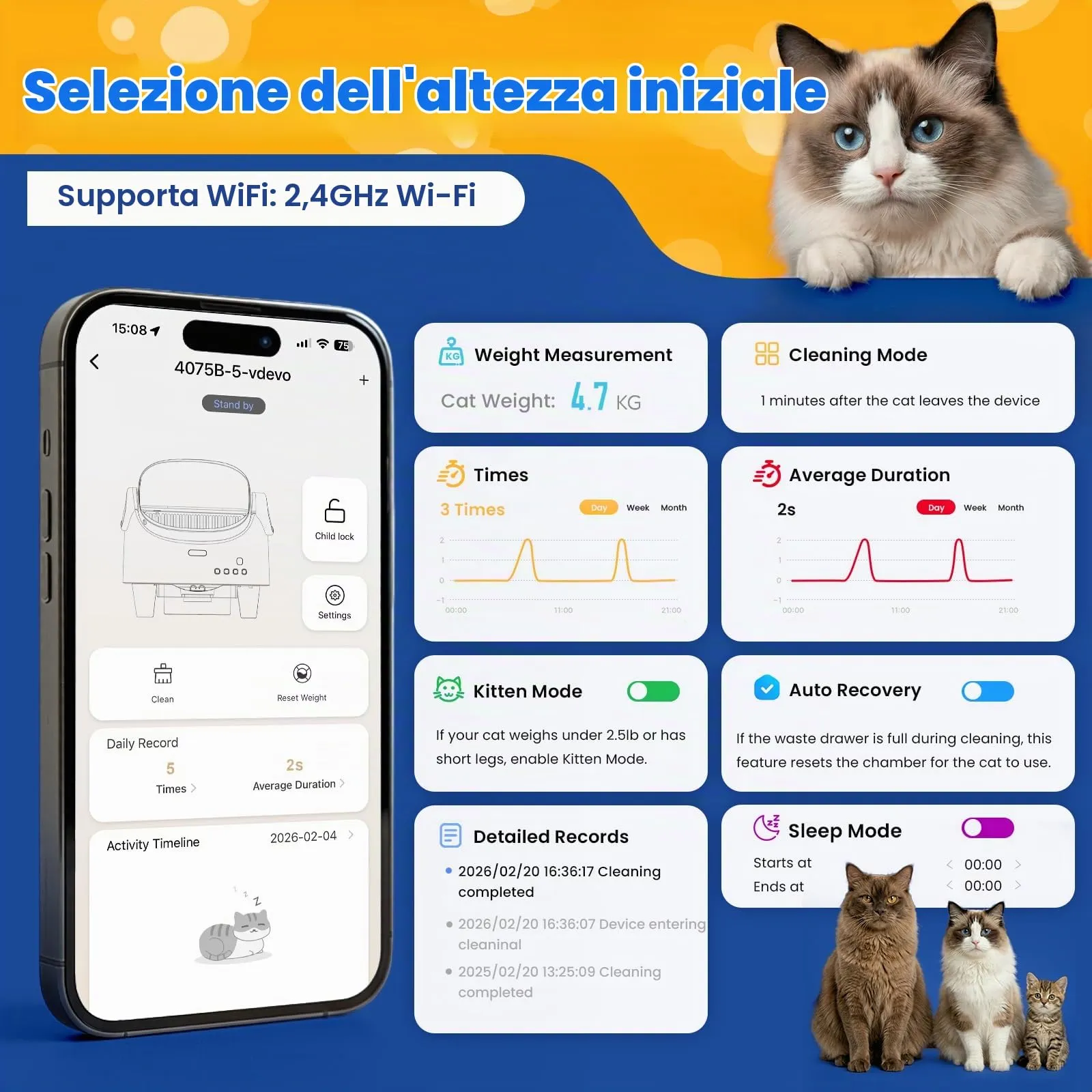 Lettiera Gatto Autopulente XXL, Lettiera Autopulente per Gatti, Controllo App, 12 Sensori di Sicurezza, Silenziosa, Facile da Pulire, Lettier Automatica per più Gatti - immagine 5