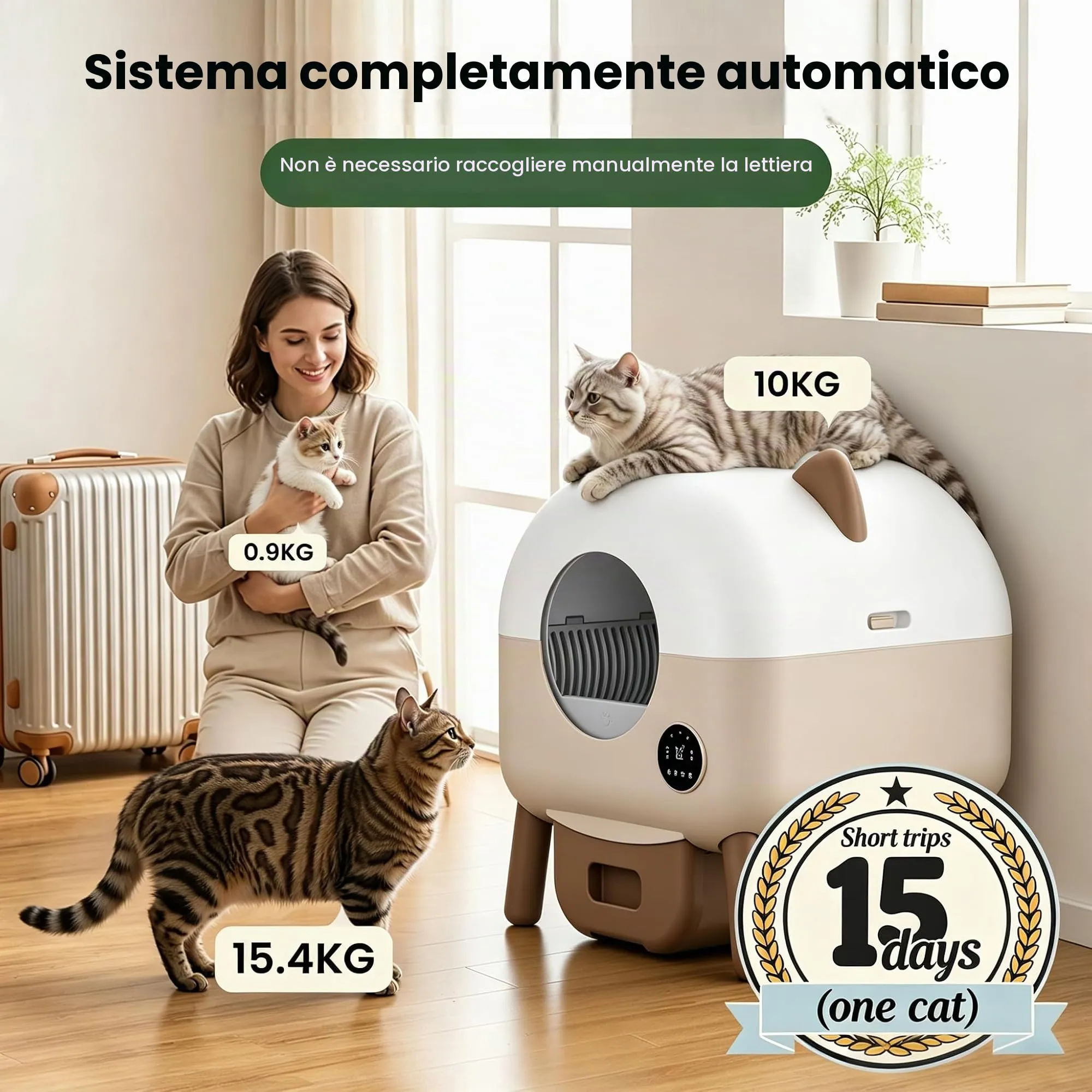Lettiera Gatto Autopulente XXL, 89L Lettiera Autopulente per Gatti, Controllo App, Sensori di Sicurezza, 6 Luci, Eliminazione Odori, Silenziosa, Facile da Pulire, Lettier Automatica per più Gatti - immagine 2