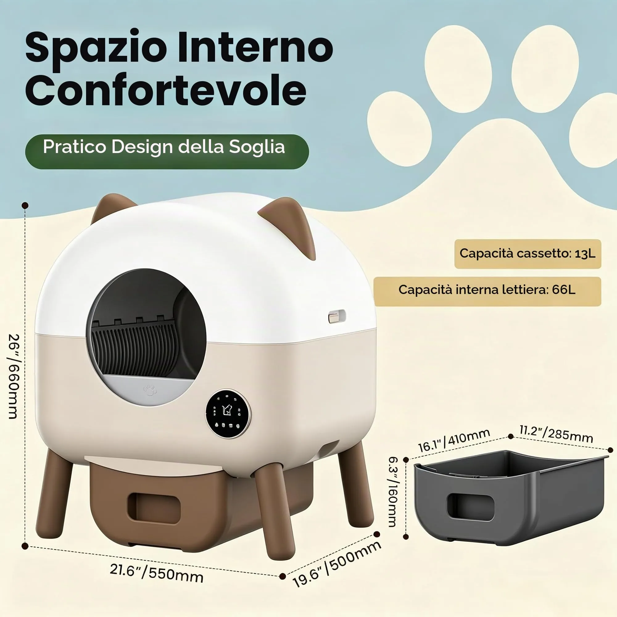 Lettiera Gatto Autopulente XXL, 89L Lettiera Autopulente per Gatti, Controllo App, Sensori di Sicurezza, 6 Luci, Eliminazione Odori, Silenziosa, Facile da Pulire, Lettier Automatica per più Gatti - immagine 5