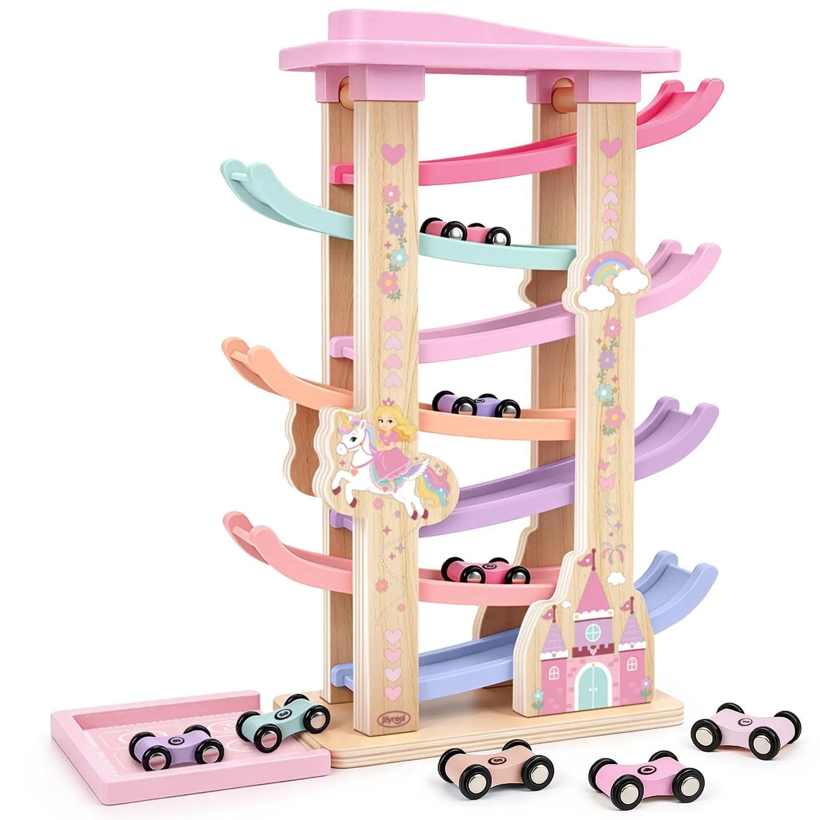 Joyreal Giochi Montessori 1 2 anno - Piste Macchinine Cars per Bambini con 8 Mini Auto Giocattolo e Garage Regalo Natale per Bambina Bambino - immagine 1