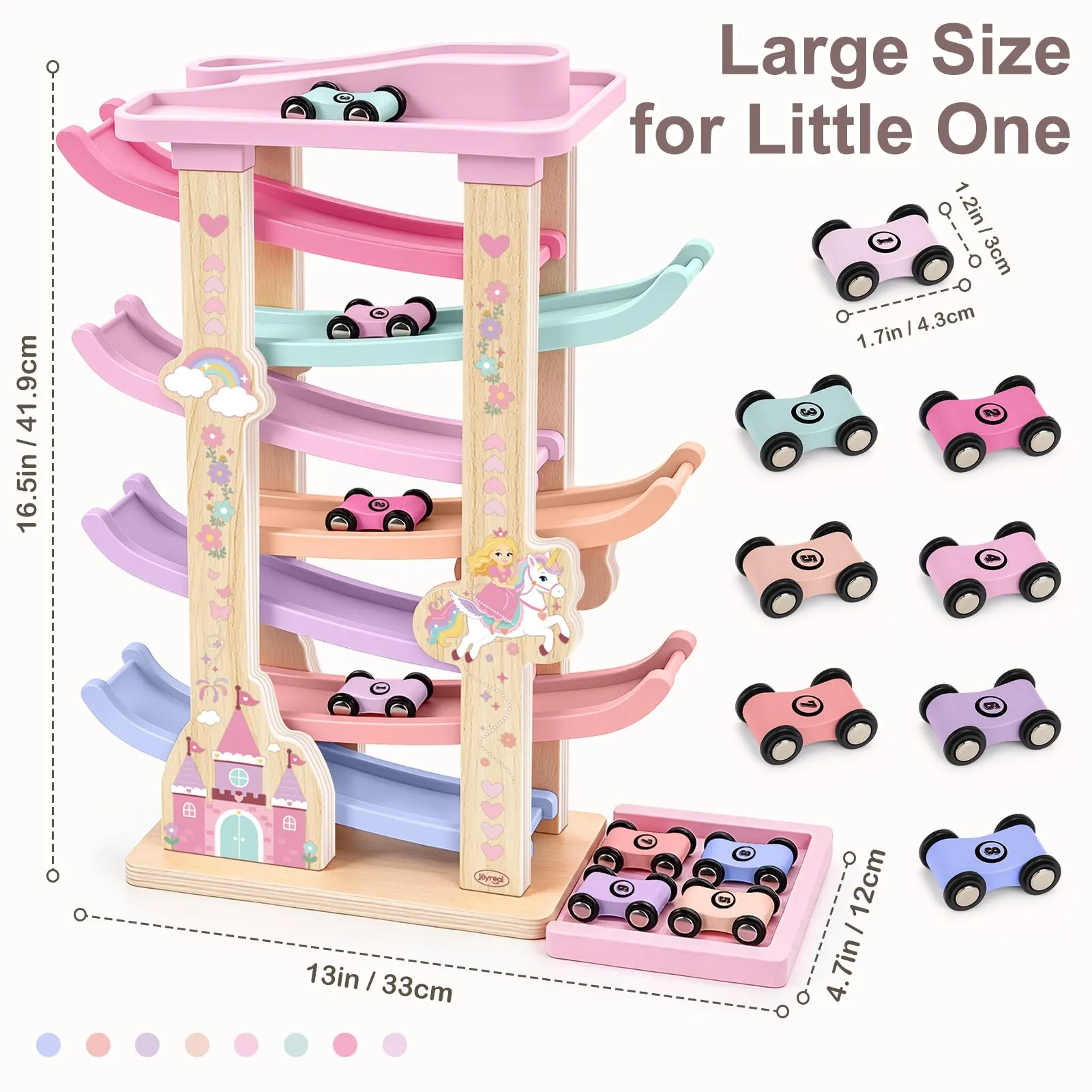 Joyreal Giochi Montessori 1 2 anno - Piste Macchinine Cars per Bambini con 8 Mini Auto Giocattolo e Garage Regalo Natale per Bambina Bambino - immagine 6