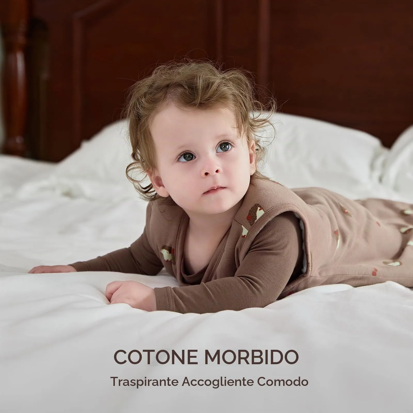 Mosebears Sacco nanna invernale per bambini, 2,5 tog,cotone, per diverse misure dalla nascita all'età di 24 mesi(Brown,6-12 mesi) - immagine 3