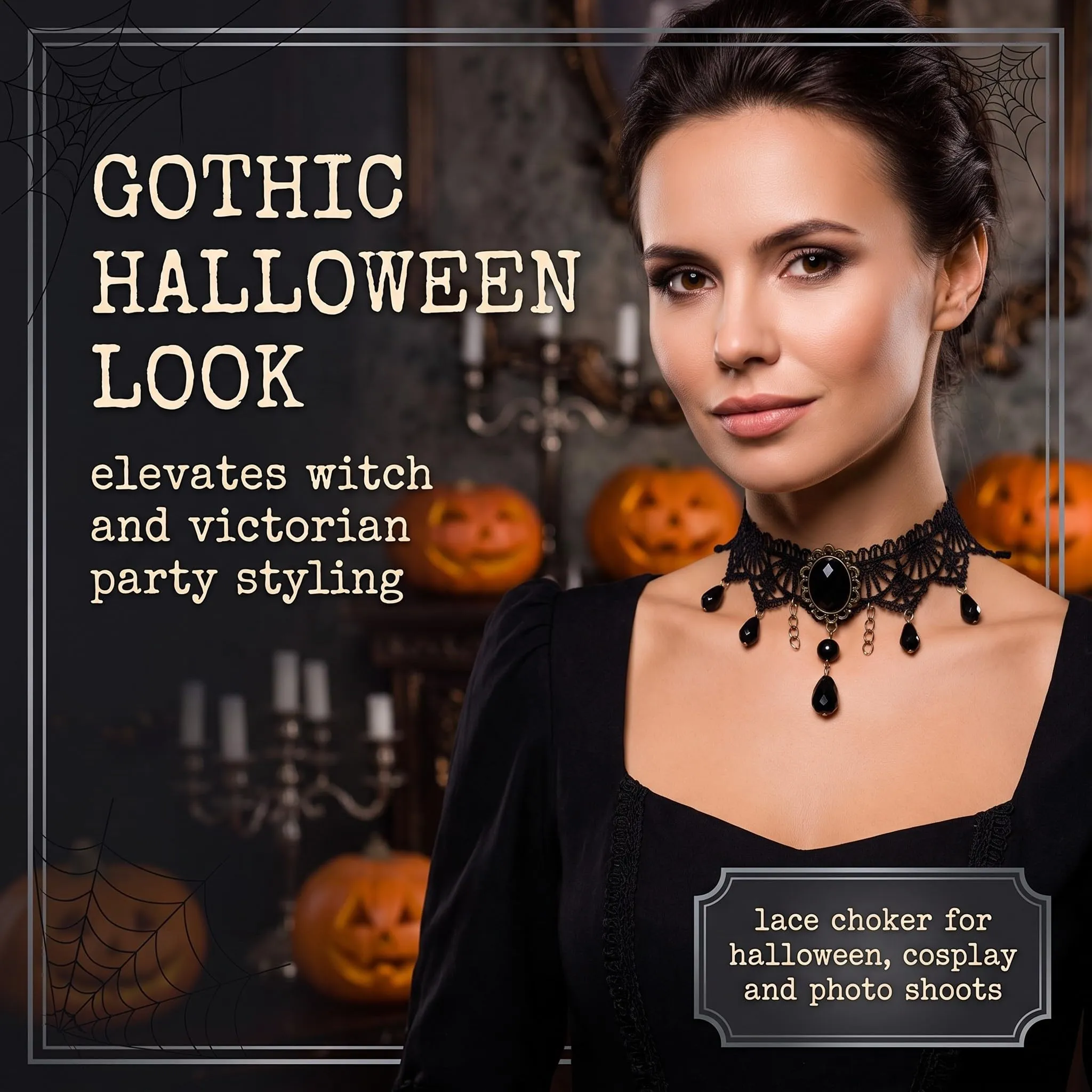 YEQUKK 2 Pezzi Collana Girocollo Gotica in Pizzo, Girocollo Collana Nera Choker Nero Donna Stile Punk Rock Gotico Pizzo Collare, per Feste di Cosplay, Donne e Ragazze amanti del Punk e del Vampiro - immagine 2