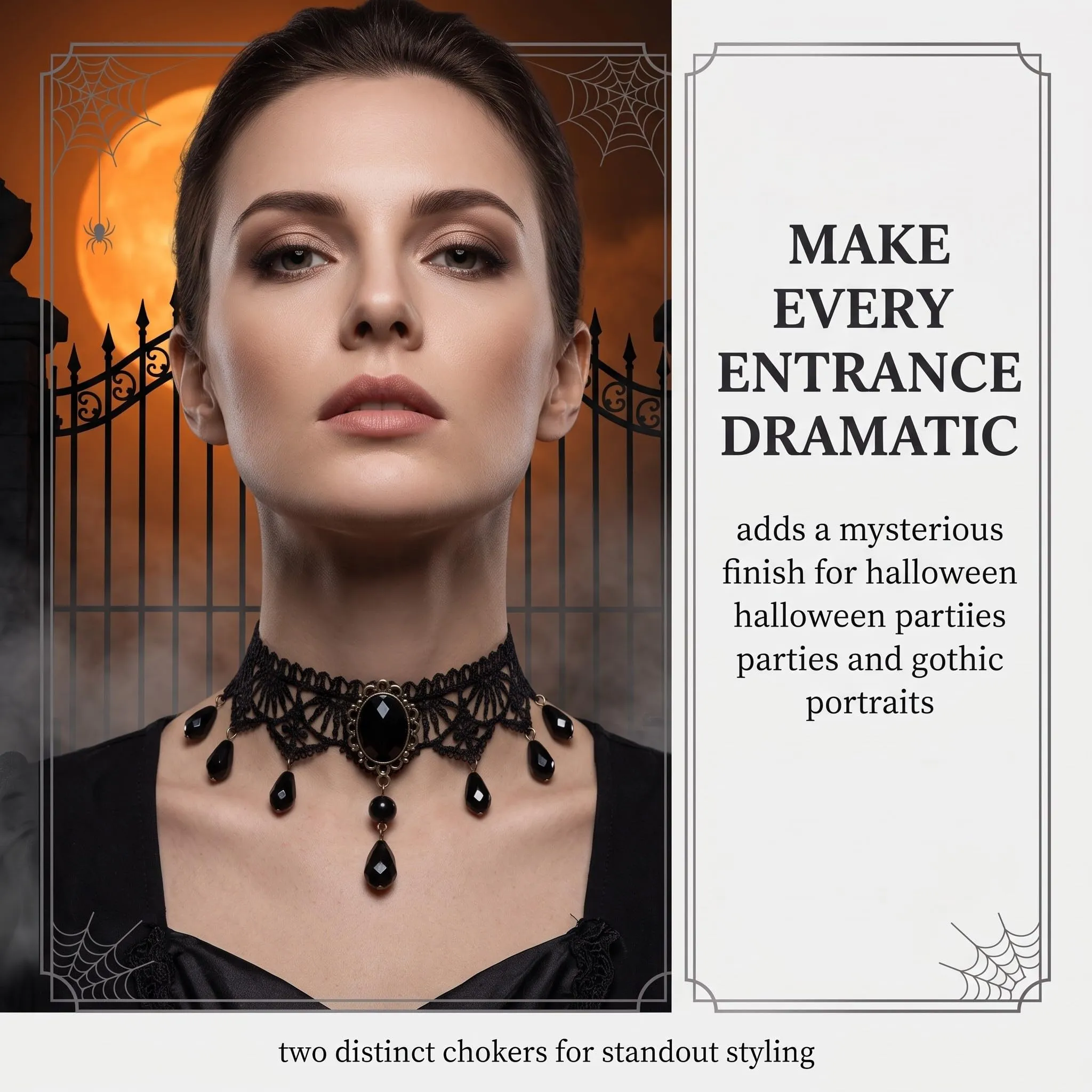 YEQUKK 2 Pezzi Collana Girocollo Gotica in Pizzo, Girocollo Collana Nera Choker Nero Donna Stile Punk Rock Gotico Pizzo Collare, per Feste di Cosplay, Donne e Ragazze amanti del Punk e del Vampiro - immagine 3