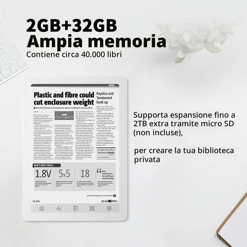 Bigme E-reader B6 con display bianco e nero, e-reader da 6 pollici con 2 GB + 32 GB, lettore e-book e-ink Android, tablet e-book con processore Octa-Core e Android 14, illuminazione frontale - immagine 5