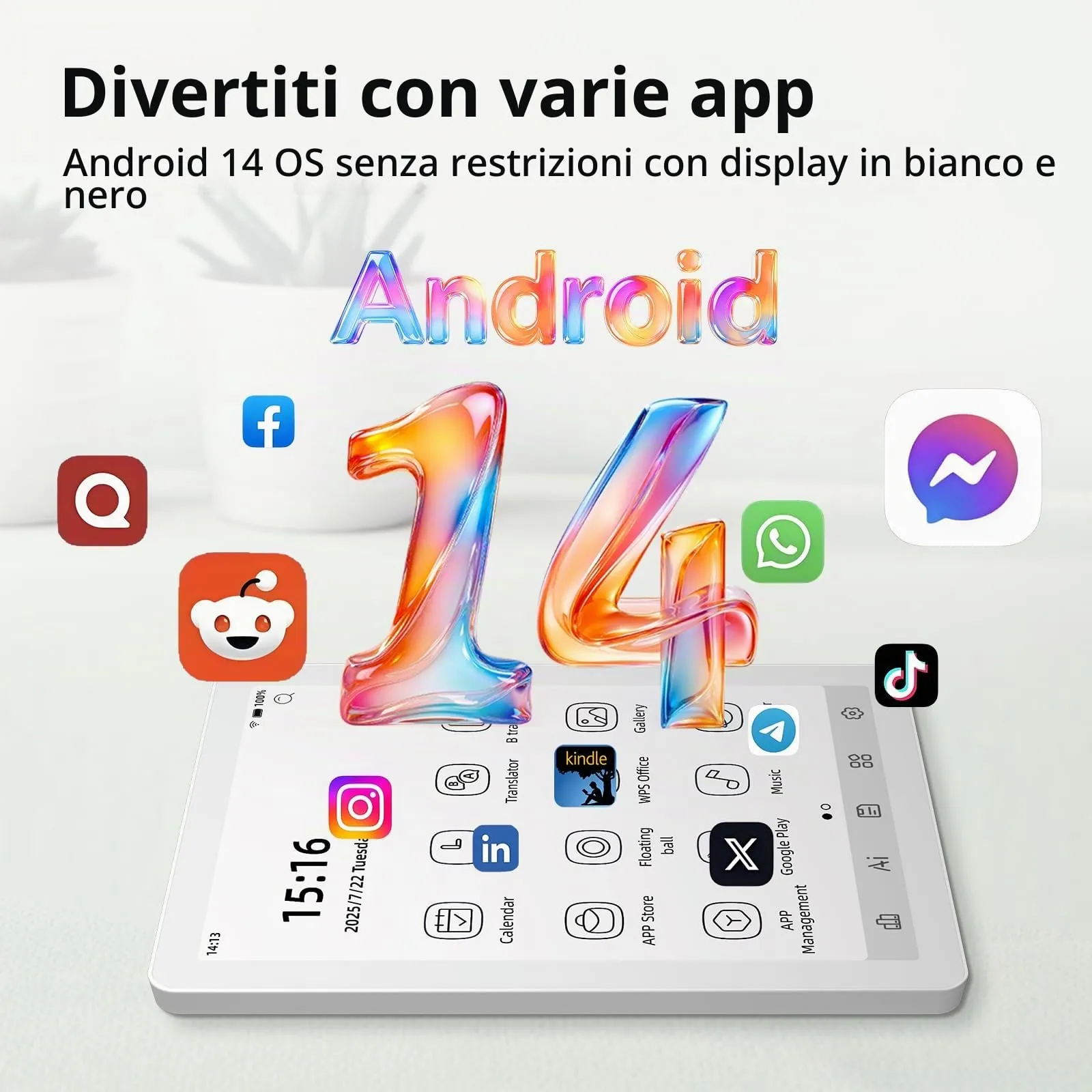 Bigme E-reader B6 con display bianco e nero, e-reader da 6 pollici con 2 GB + 32 GB, lettore e-book e-ink Android, tablet e-book con processore Octa-Core e Android 14, illuminazione frontale - immagine 6