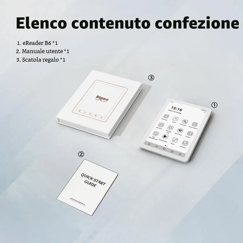 Bigme E-reader B6 con display bianco e nero, e-reader da 6 pollici con 2 GB + 32 GB, lettore e-book e-ink Android, tablet e-book con processore Octa-Core e Android 14, illuminazione frontale - immagine 8