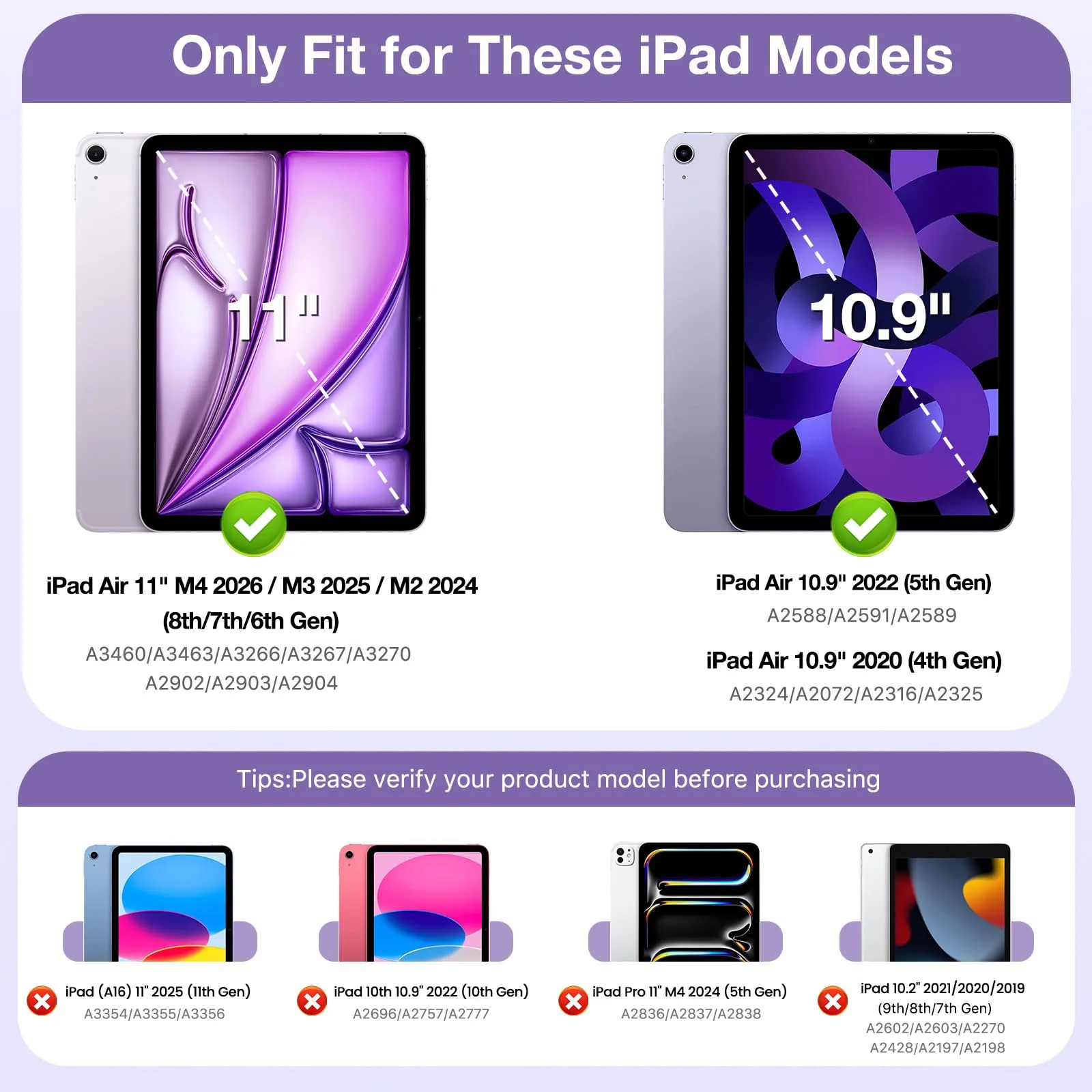 MoKo Custodia Sottile per iPad Air da 11 Pollici, iPad Air 5a/4a Gen, Lilla - immagine 2