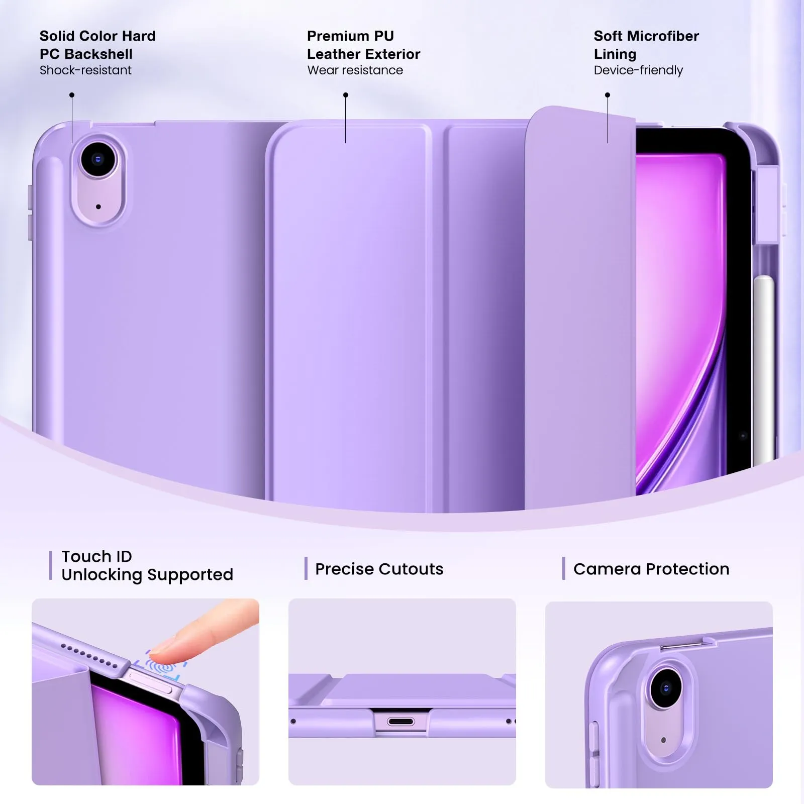 MoKo Custodia Sottile per iPad Air da 11 Pollici, iPad Air 5a/4a Gen, Lilla - immagine 3
