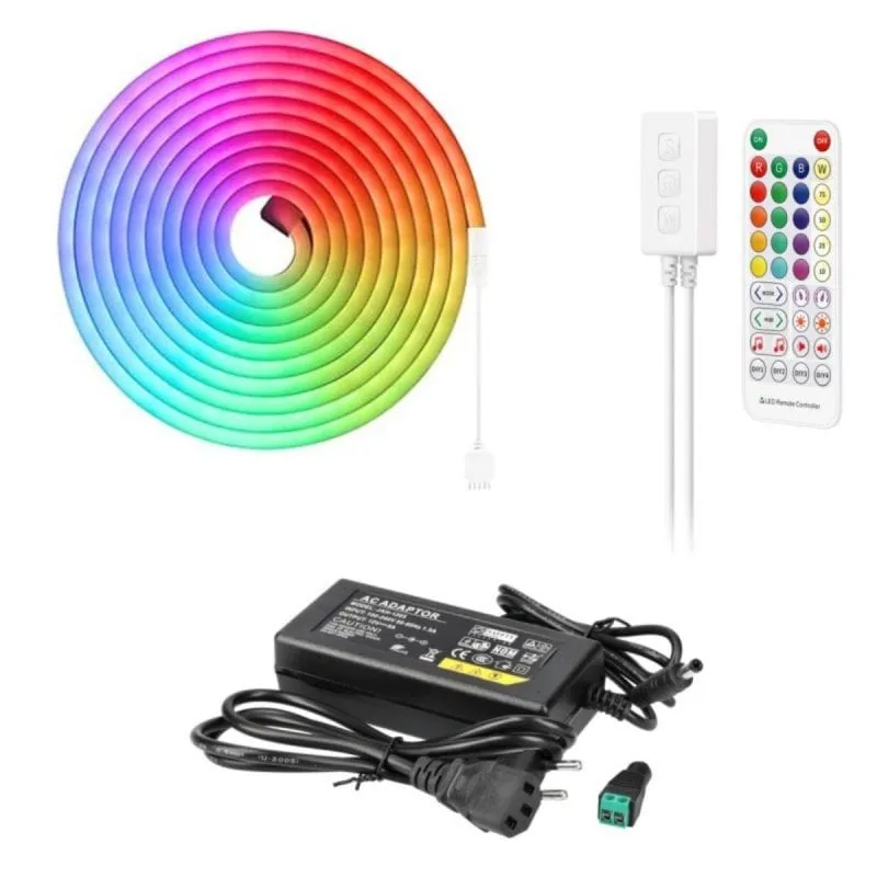 Striscia LED Neon RGB 5m con controller, tagliabile, 108 LED/m, 12V, alimentatore incluso - immagine 1