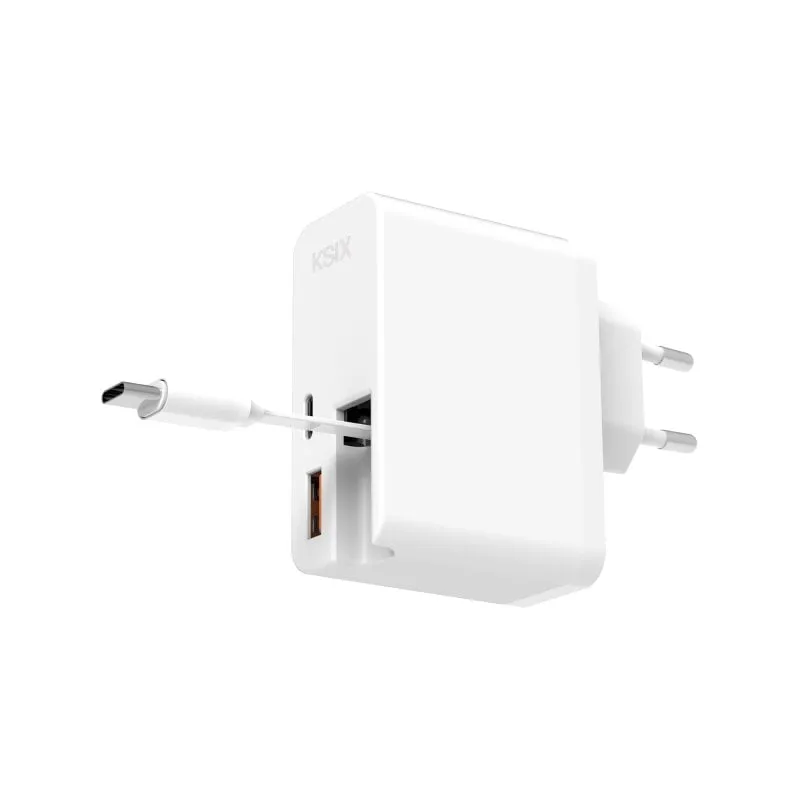 Ksix 65w con caricabatterie ultraveloce USB-C Power Delivery, ricarica rapida USB-A e cavo USB-C retrattile integrato - immagine 1