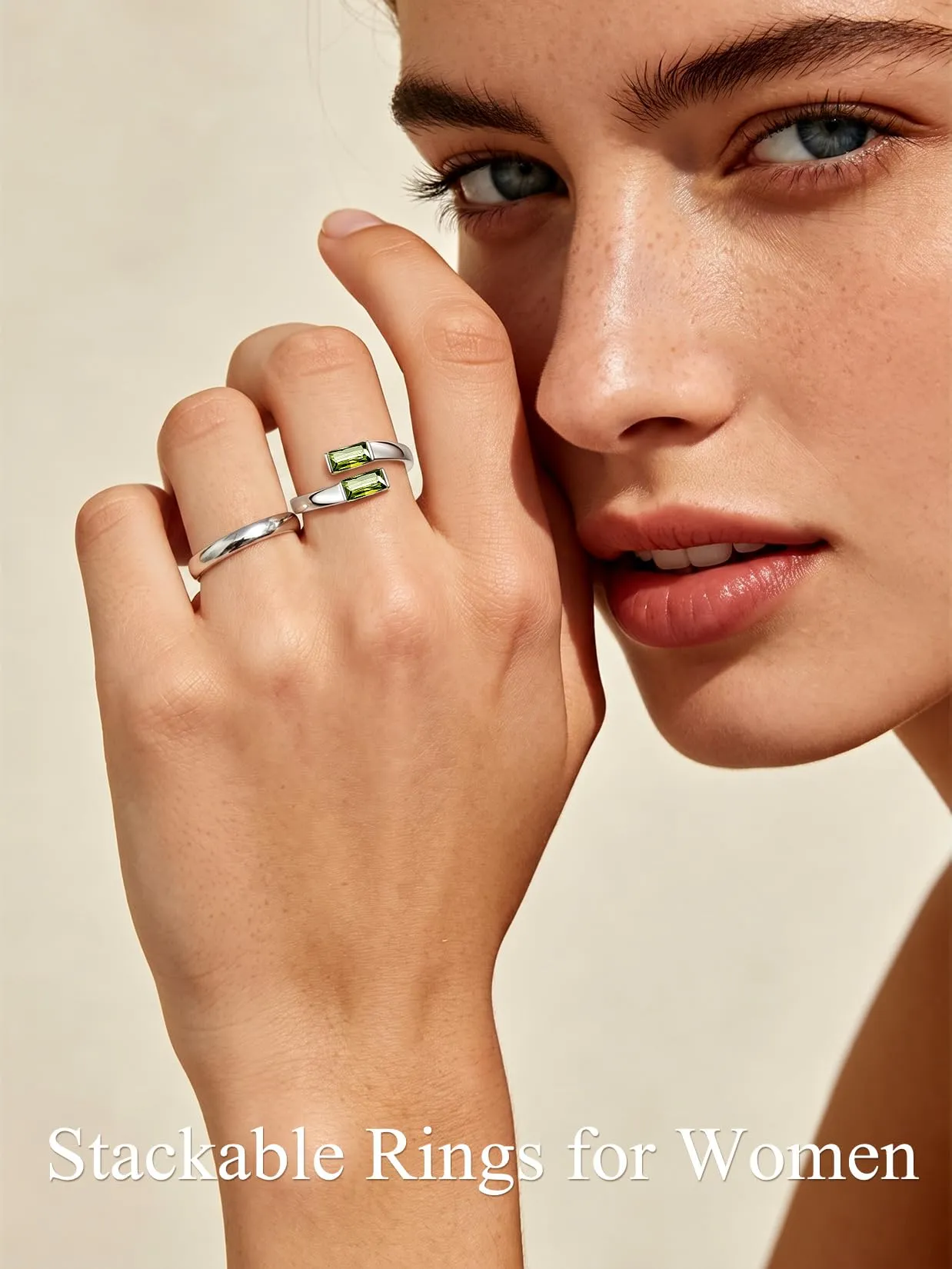 Suplight Anello Donna Argento Regolabile Rettangolare Pietre Portafortuna - immagine 3