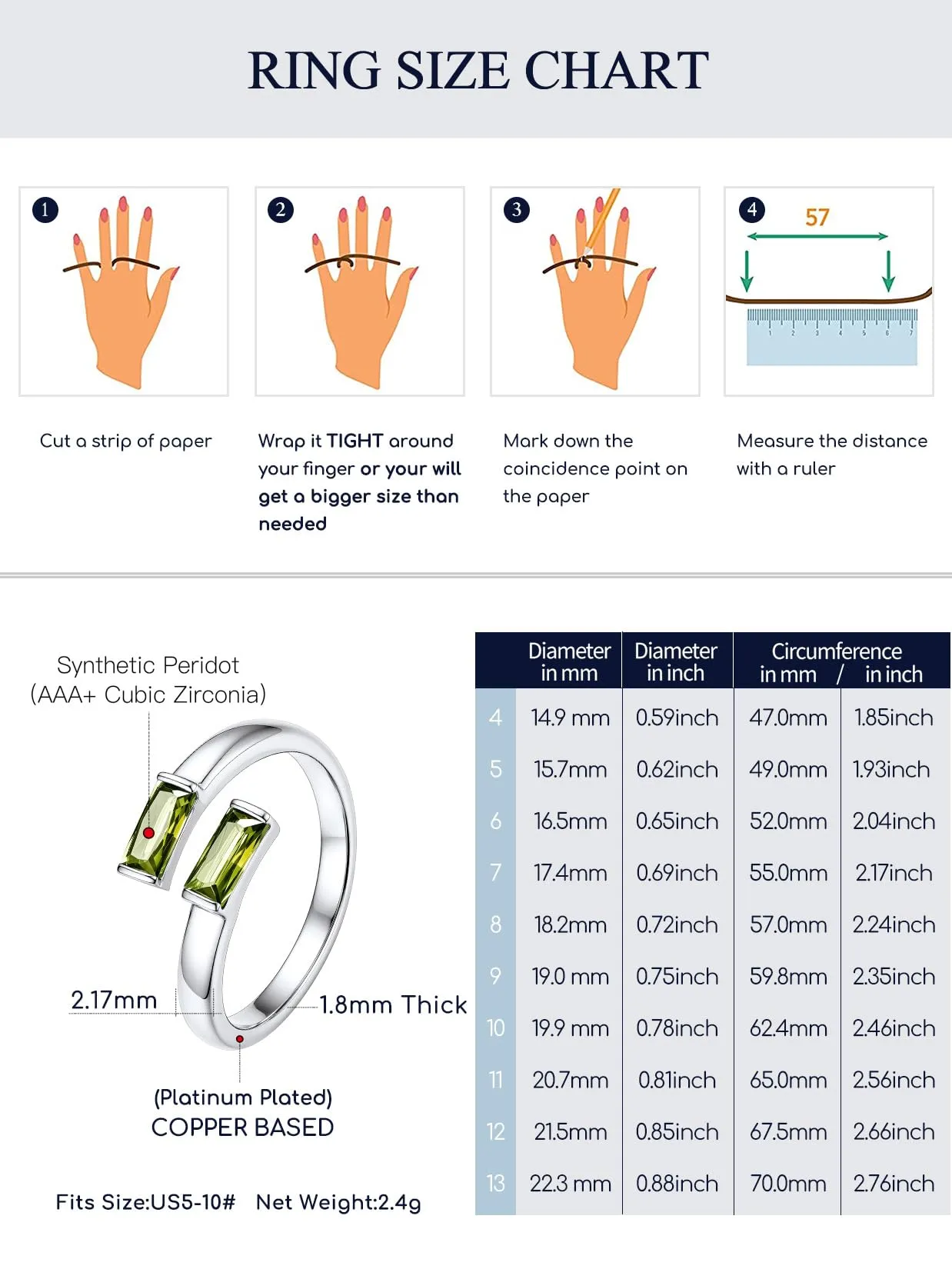 Suplight Anello Donna Argento Regolabile Rettangolare Pietre Portafortuna - immagine 5