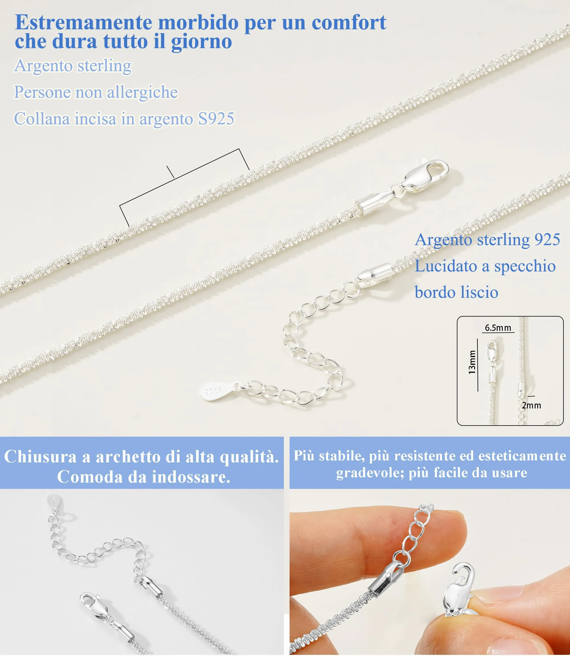 Catenina Argento 925 Donna Collana Argento Senza Ciondolo Silver Chain - immagine 4