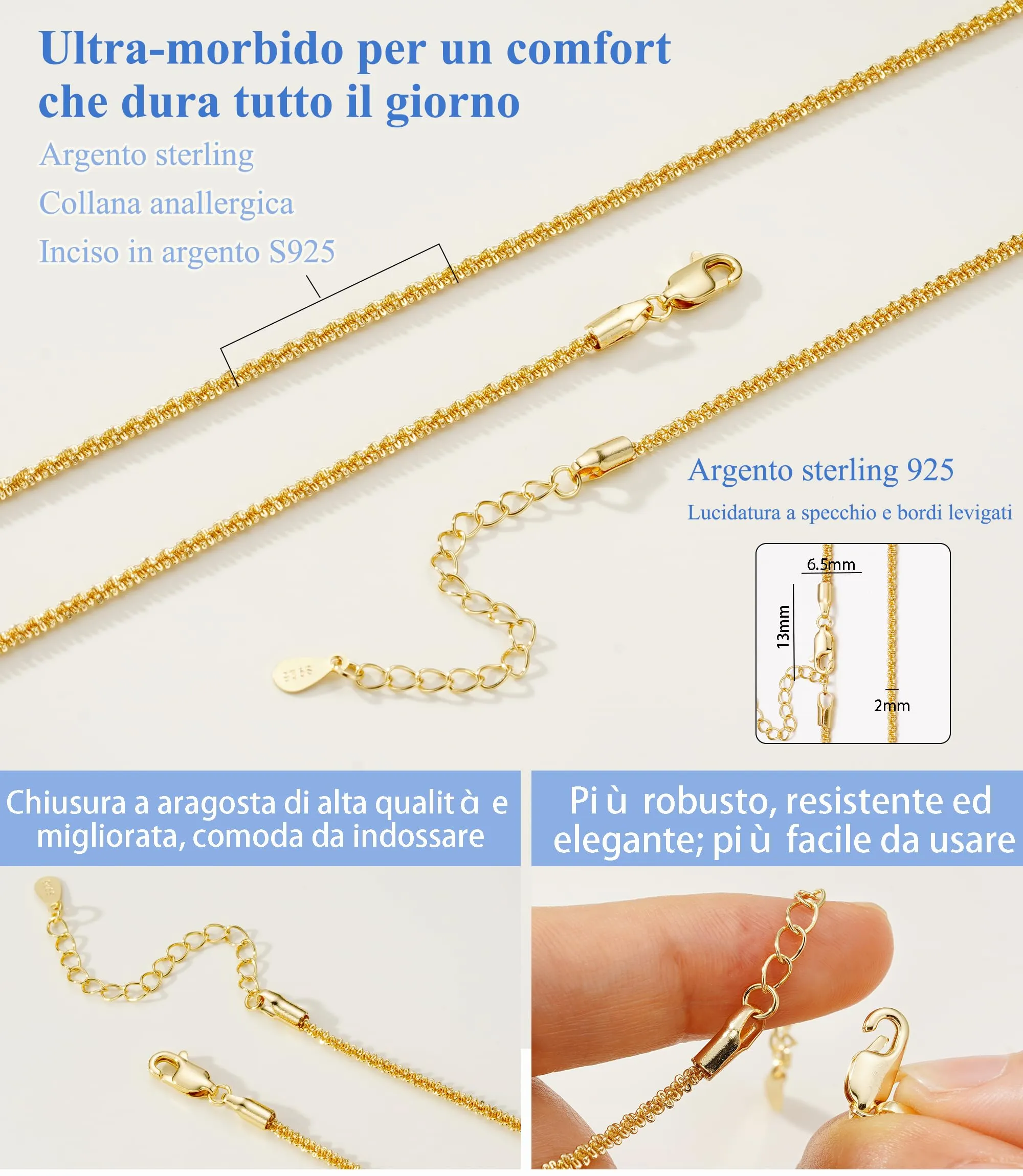 Catenina Donna Oro Collana Oro Acciaio Senza Ciondolo Catena Gold Chain - immagine 4