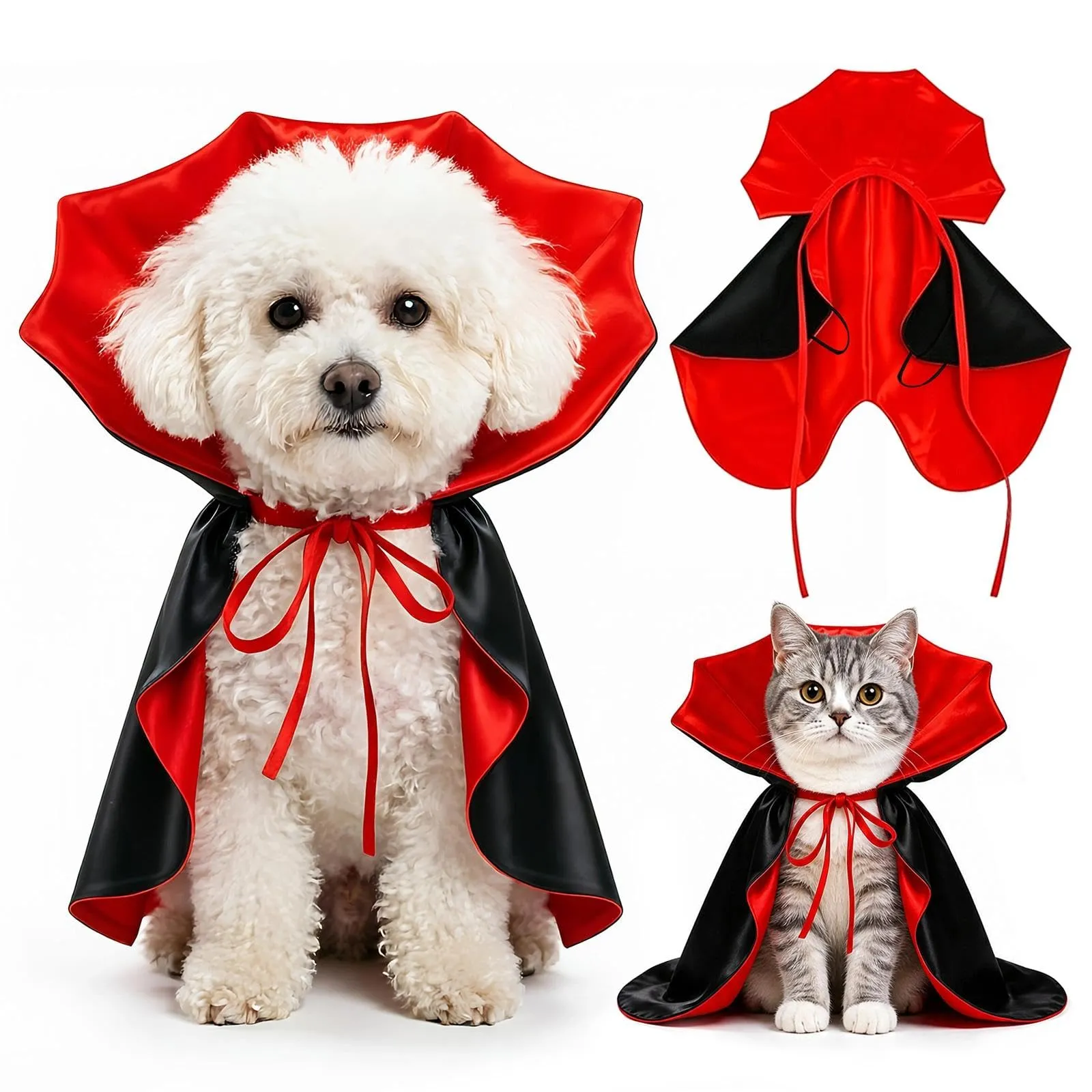 Costumi Halloween Cani Gatto, Mantello per Animali Domestici, Costume Cane Halloween con Colletto Alto, Costume Halloween per Cani per Halloween, Carnevale, Pasqua e Foto, Rosso e Nero, B - immagine 1