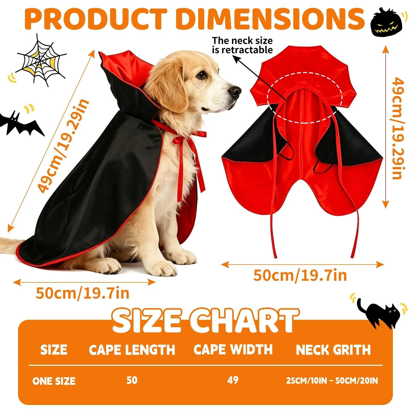 Costumi Halloween Cani Gatto, Mantello per Animali Domestici, Costume Cane Halloween con Colletto Alto, Costume Halloween per Cani per Halloween, Carnevale, Pasqua e Foto, Rosso e Nero, B - immagine 2