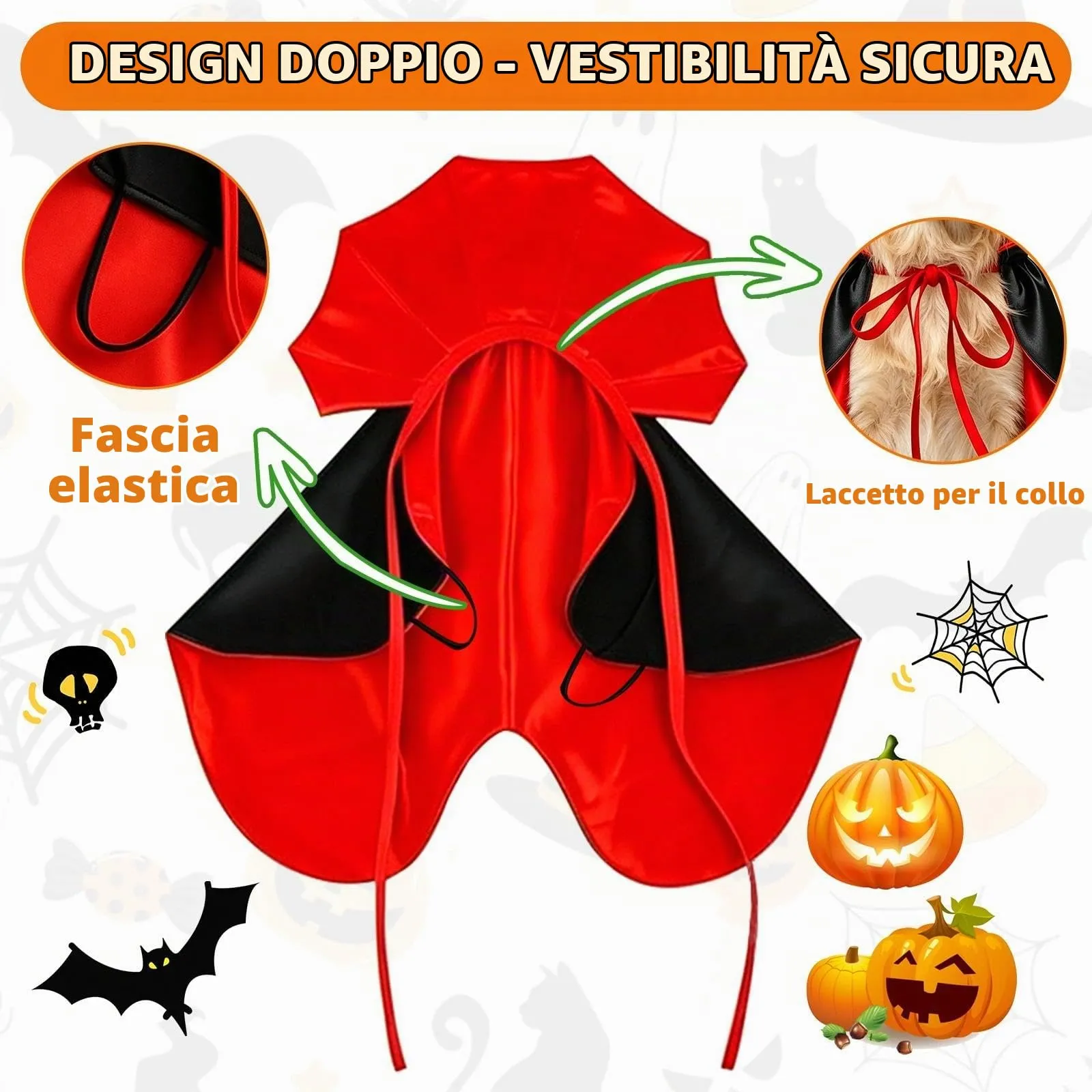 Costumi Halloween Cani Gatto, Mantello per Animali Domestici, Costume Cane Halloween con Colletto Alto, Costume Halloween per Cani per Halloween, Carnevale, Pasqua e Foto, Rosso e Nero, B - immagine 3