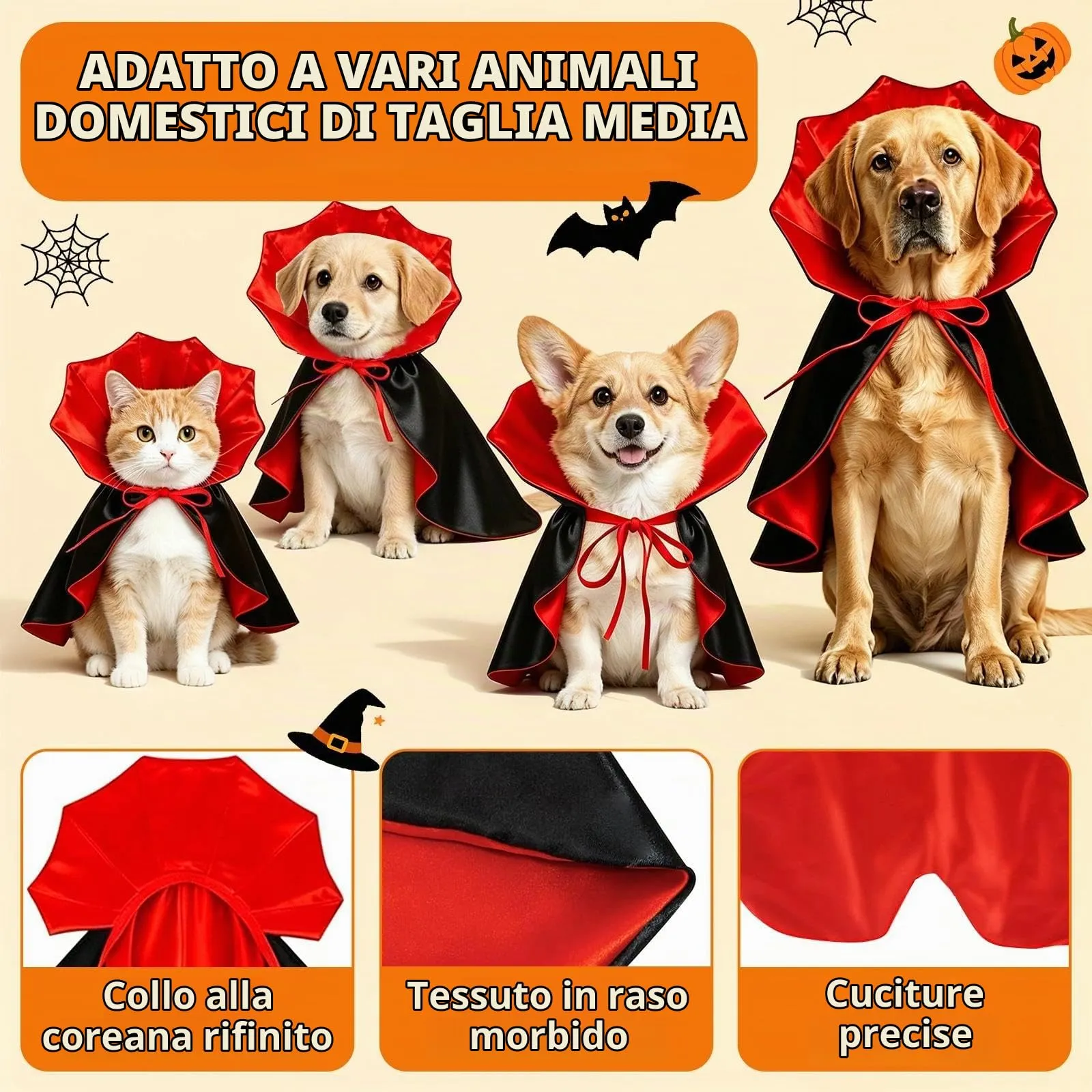 Costumi Halloween Cani Gatto, Mantello per Animali Domestici, Costume Cane Halloween con Colletto Alto, Costume Halloween per Cani per Halloween, Carnevale, Pasqua e Foto, Rosso e Nero, B - immagine 4