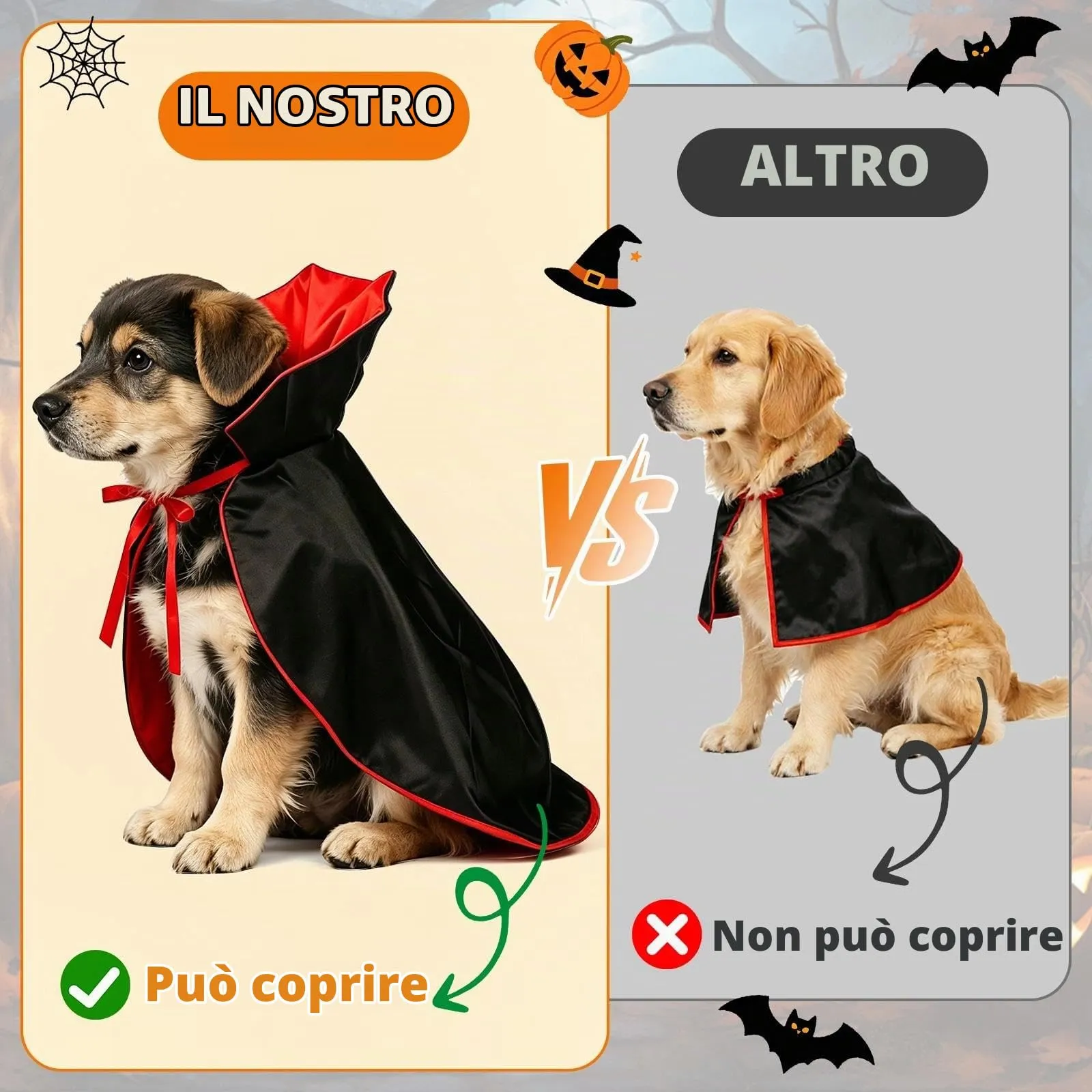 Costumi Halloween Cani Gatto, Mantello per Animali Domestici, Costume Cane Halloween con Colletto Alto, Costume Halloween per Cani per Halloween, Carnevale, Pasqua e Foto, Rosso e Nero, B - immagine 6
