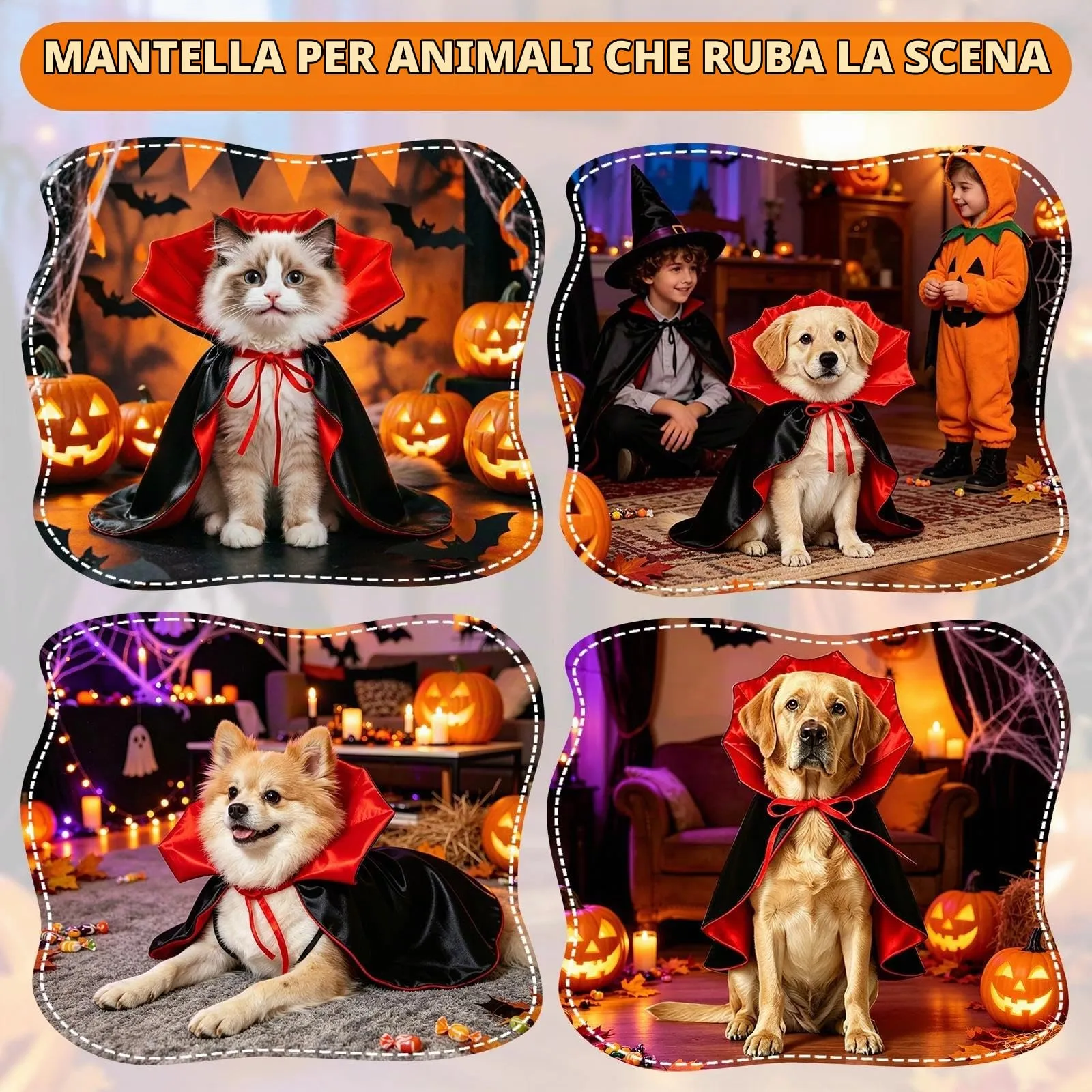 Costumi Halloween Cani Gatto, Mantello per Animali Domestici, Costume Cane Halloween con Colletto Alto, Costume Halloween per Cani per Halloween, Carnevale, Pasqua e Foto, Rosso e Nero, B - immagine 7