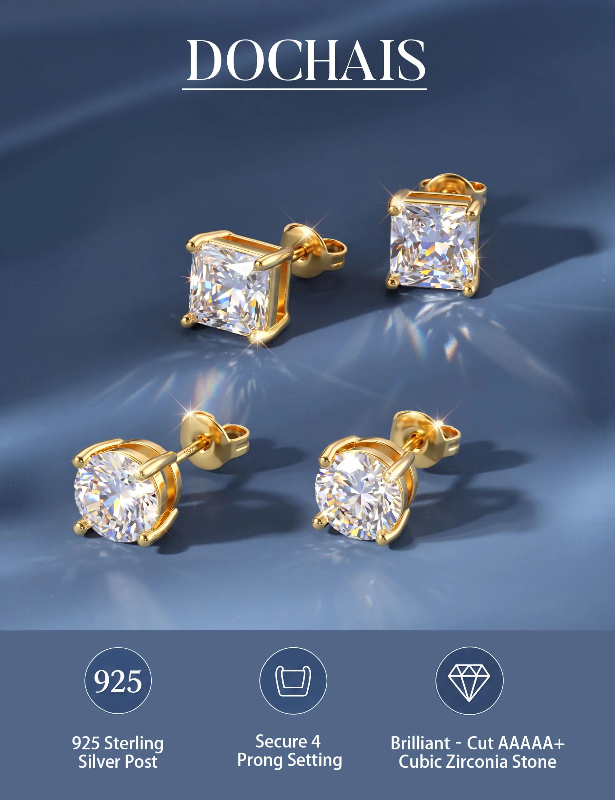 DOCHAIS Set Orecchini Argento 925 Donna Uomo Anallergici Zirconia Cubica - immagine 2
