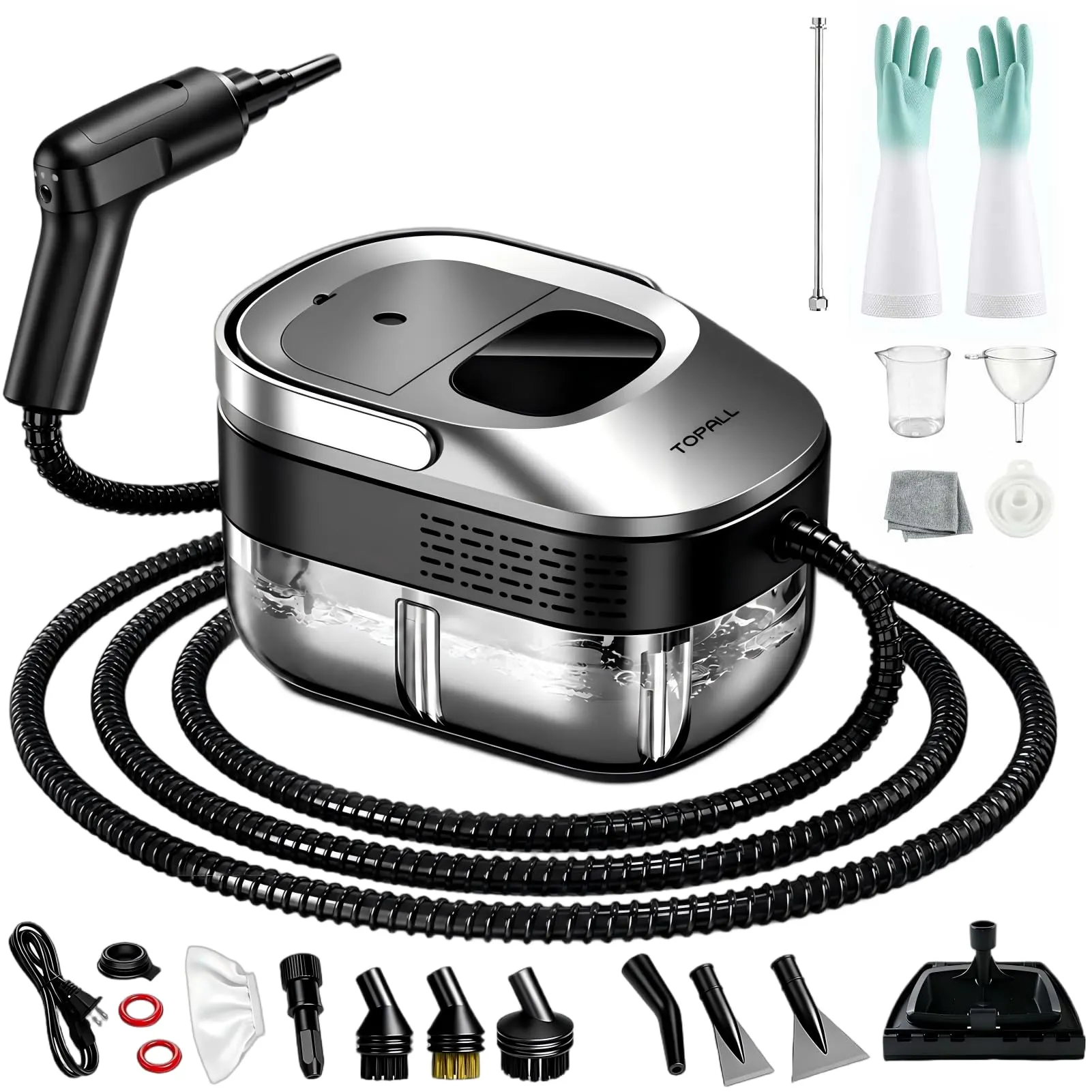TOPALL Pulitore Vapore Casa,Vaporetto Pulitore a Vapore Portatile Professionale 1200W | 4 Bar丨15S-110°C 丨1.6L Serbatoio per La Pulizia Di Cucina, Bagno, Fughe, Grasso(MetallicGray) - immagine 1