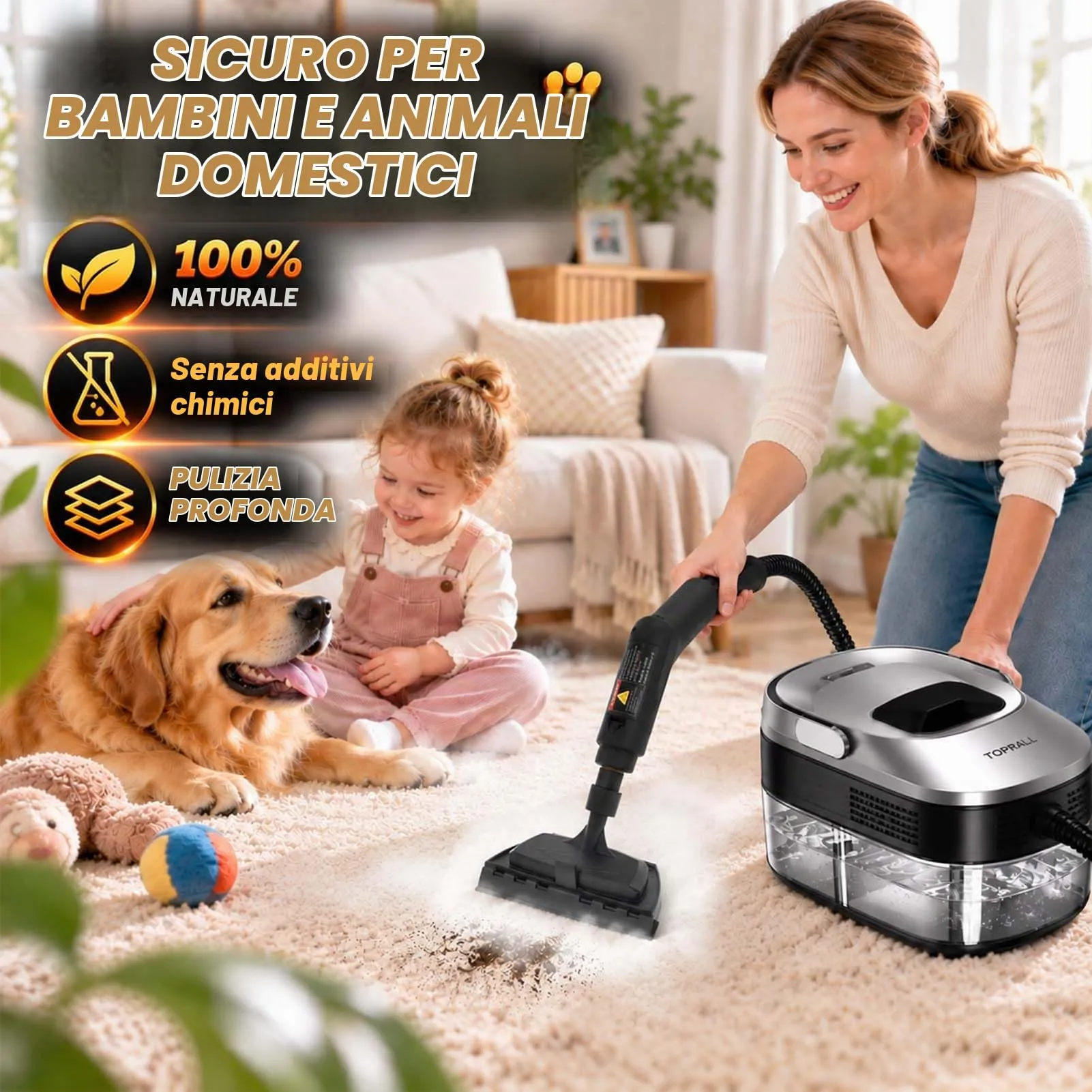 TOPALL Pulitore Vapore Casa,Vaporetto Pulitore a Vapore Portatile Professionale 1200W | 4 Bar丨15S-110°C 丨1.6L Serbatoio per La Pulizia Di Cucina, Bagno, Fughe, Grasso(MetallicGray) - immagine 5