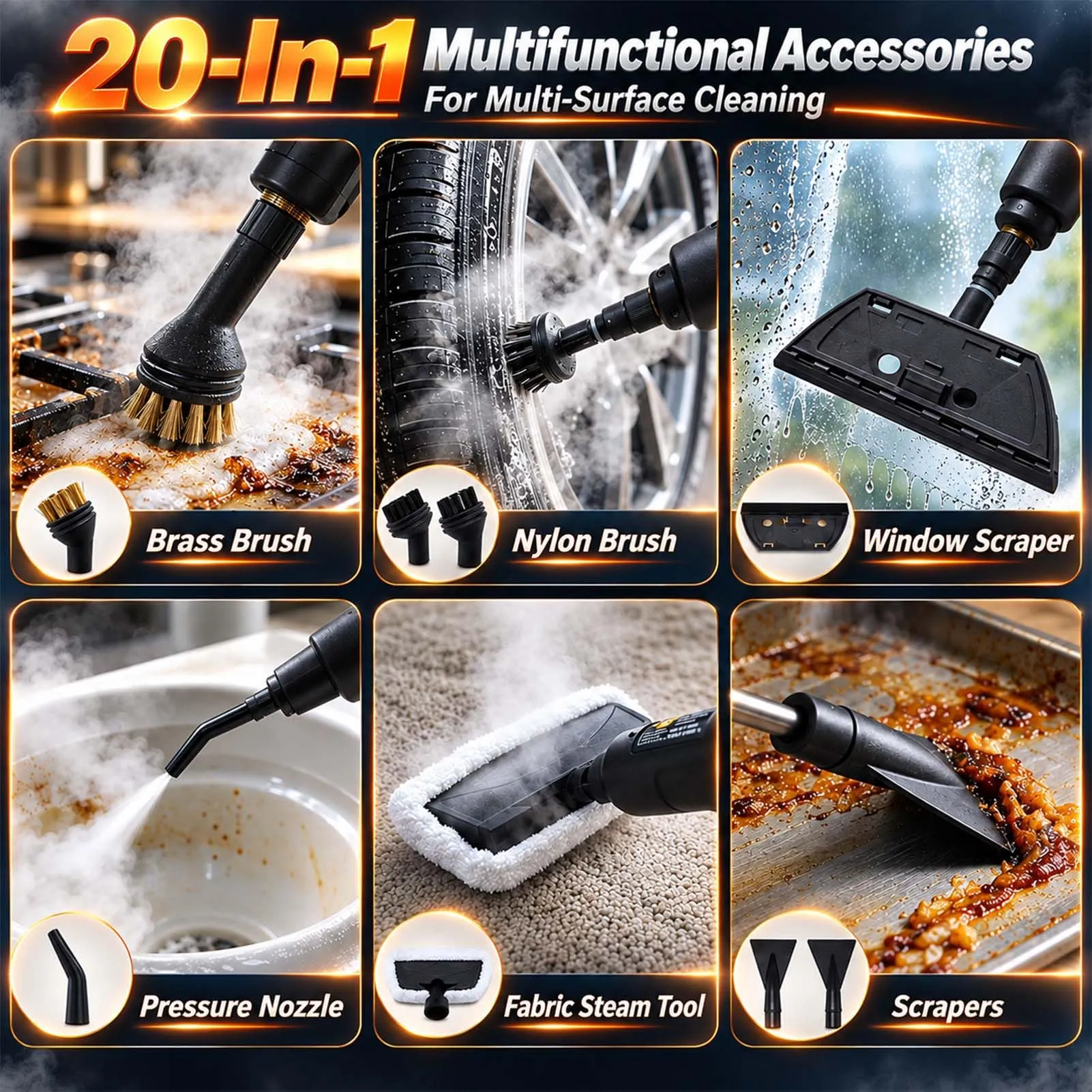 TOPALL Pulitore Vapore Casa,Vaporetto Pulitore a Vapore Portatile Professionale 1200W | 4 Bar丨15S-110°C 丨1.6L Serbatoio per La Pulizia Di Cucina, Bagno, Fughe, Grasso(MetallicGray) - immagine 7