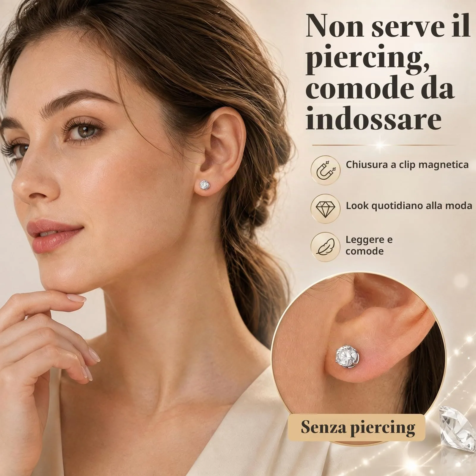 5 Paia Orecchini Magnetici Uomo e Donna,Orecchini Clip Magnetici Zirconi - immagine 3